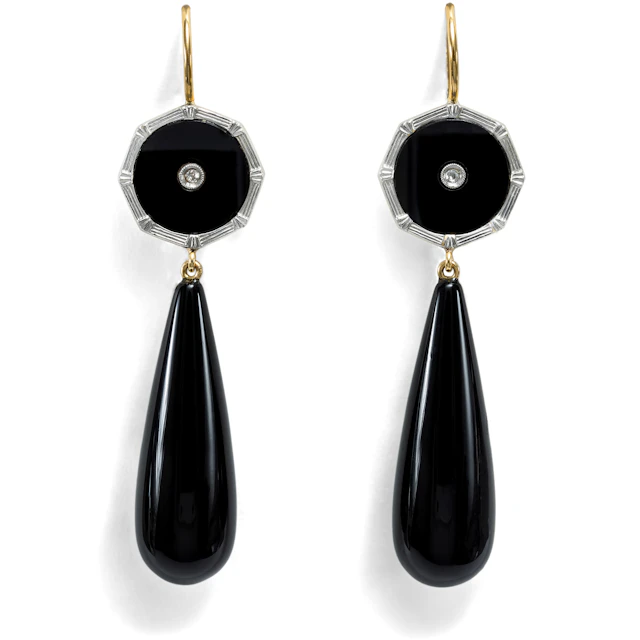 Earrings Made from Antique Shirt Buttons with Diamonds & Onyx, from
