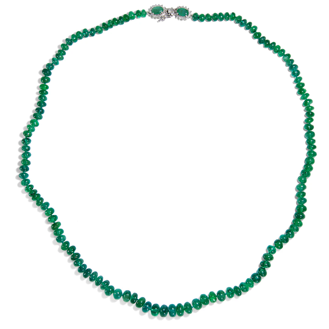 Splendid Vintage Emerald Necklace With Diamond Clasp, Around 1980