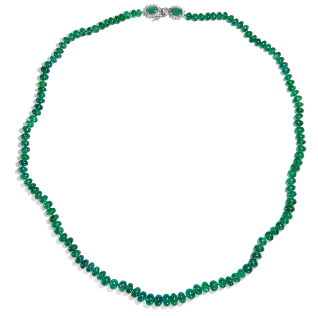 Splendid Vintage Emerald Necklace With Diamond Clasp, Around 1980