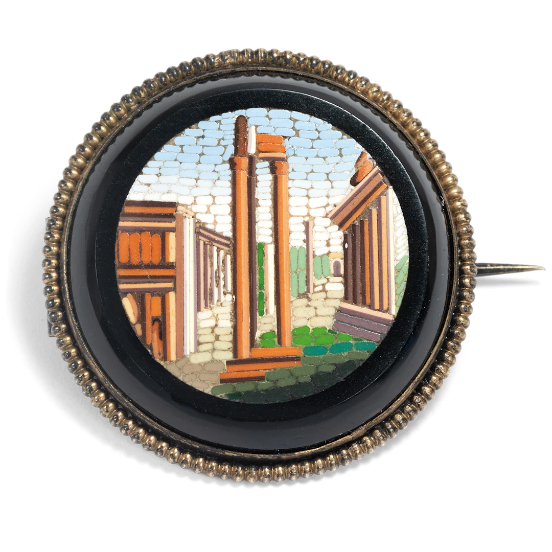 Antique micromosaic with a view of the Forum Romanum in silver, around 1880