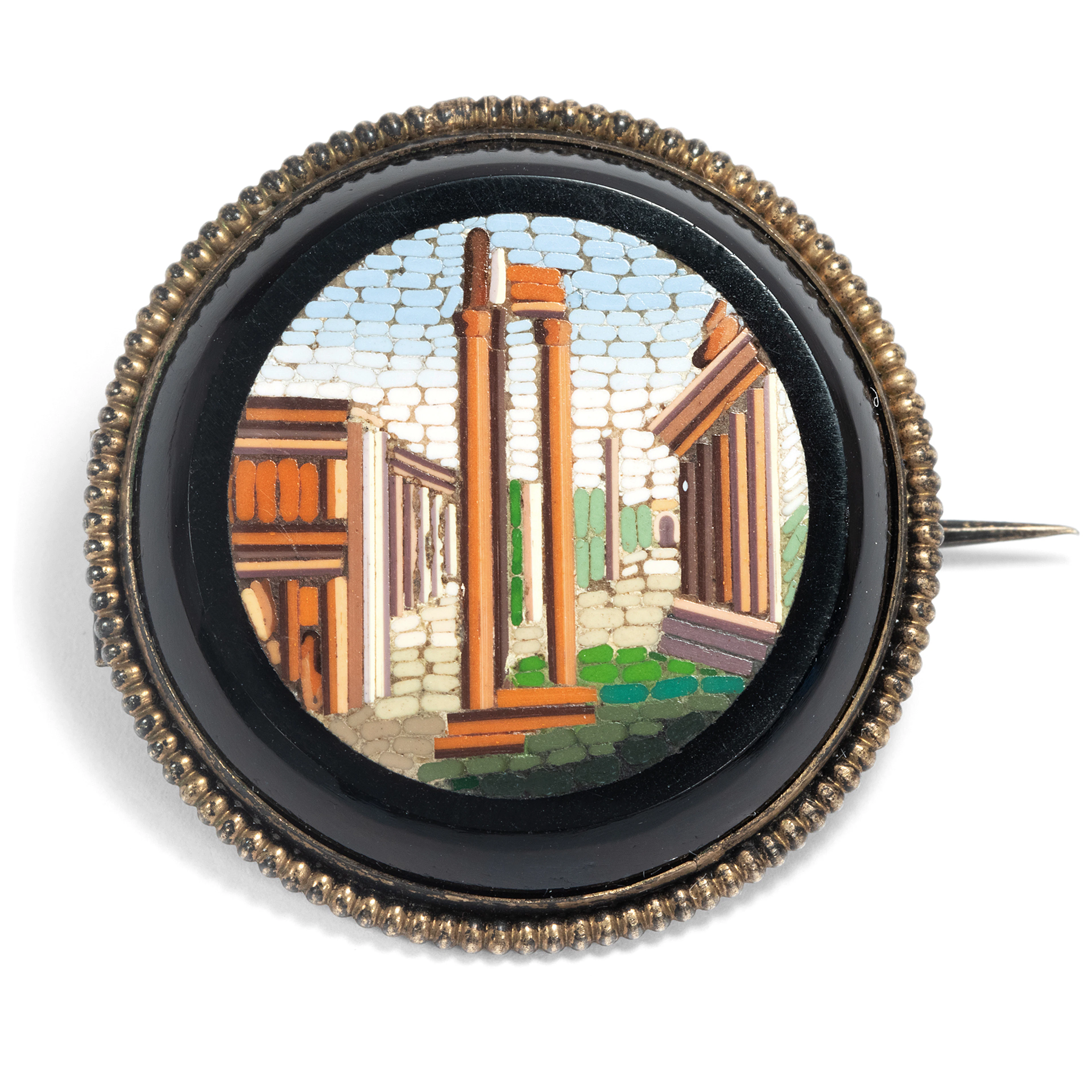 Antique micromosaic with a view of the Forum Romanum in silver, around 1880