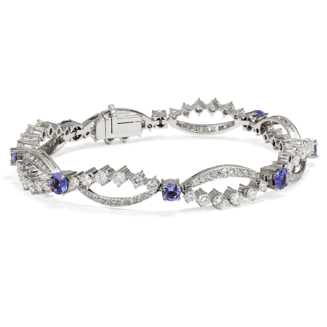 Elegant White Gold Bracelet with Diamonds & Tanzanites, c. 1975