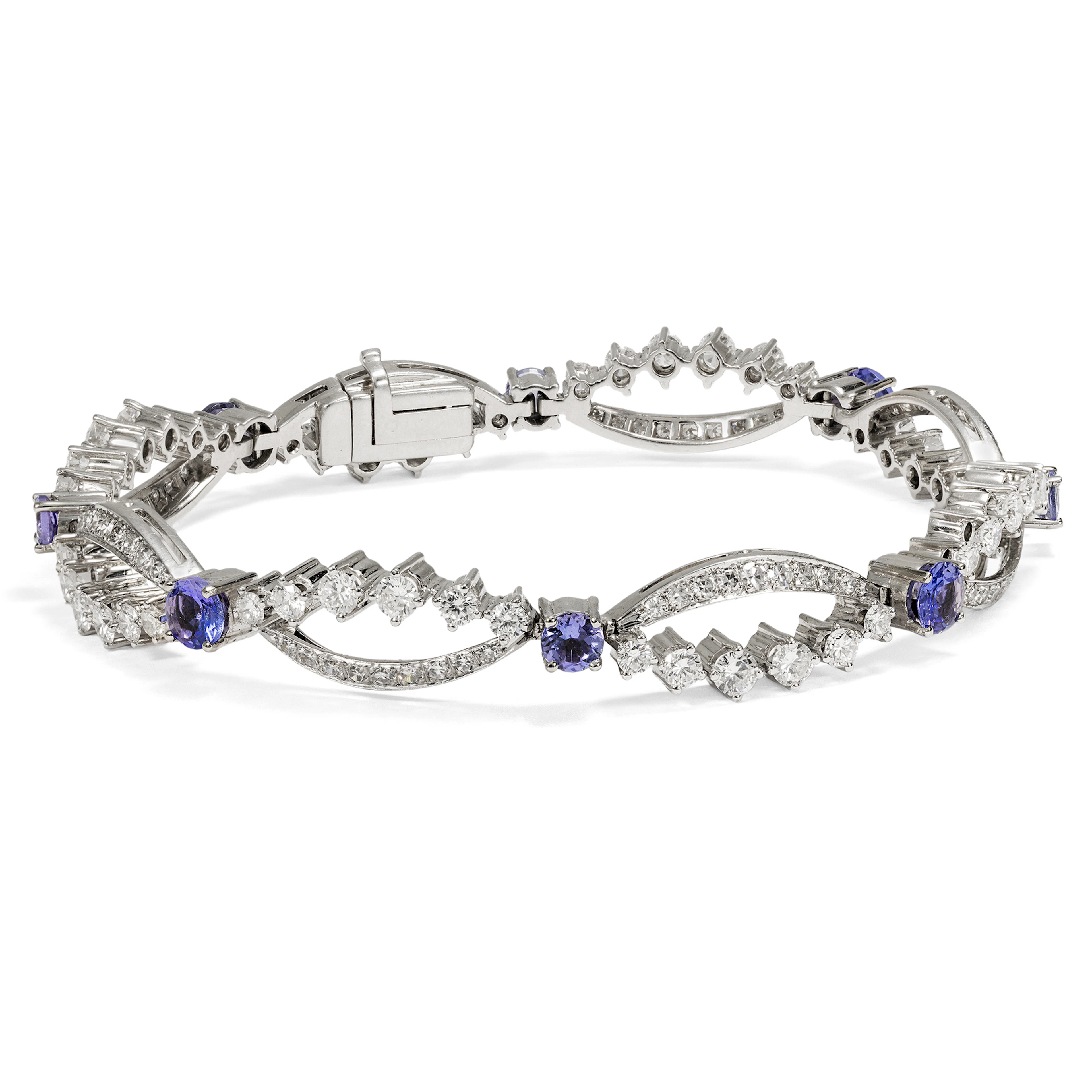 Elegant White Gold Bracelet with Diamonds & Tanzanites, c. 1975