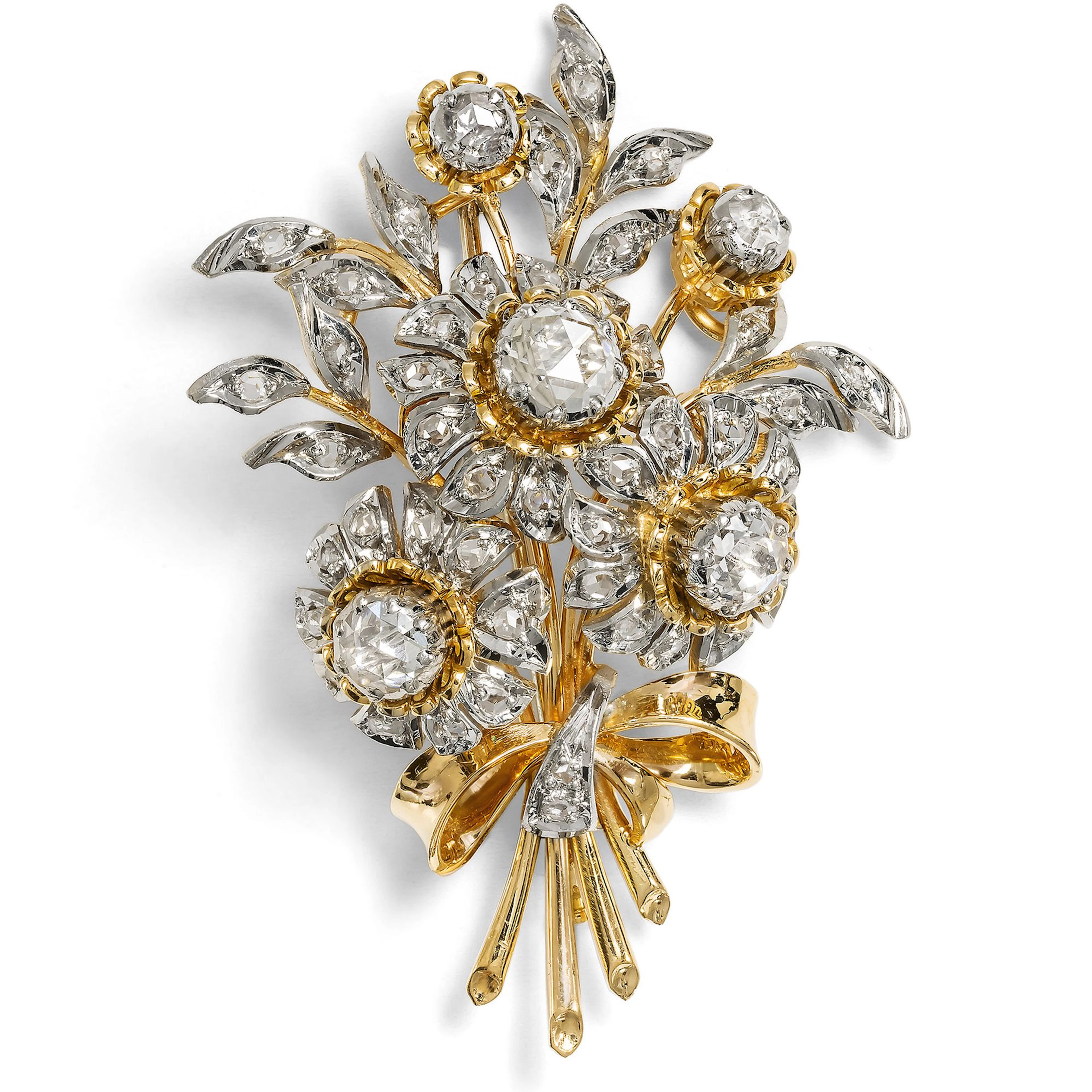 Precious Vintage Brooch with 1.60 ct Diamonds Set in Gold, c. 1960