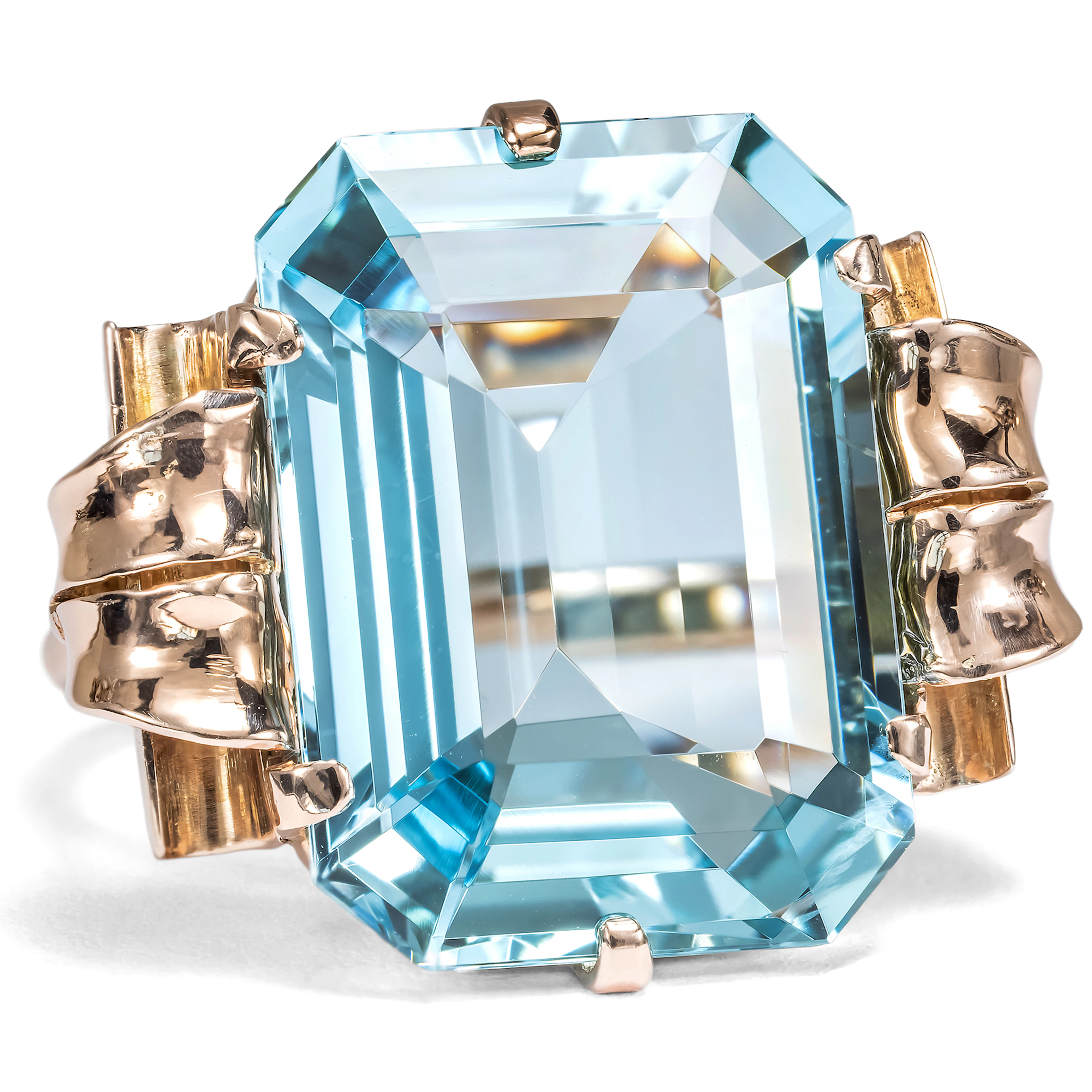 Retro Style Aquamarine and Rose Gold Ring, c. 1940