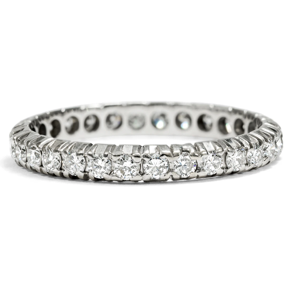 Vintage Memory Ring in White Gold with 0.90 ct Diamonds, Size 55, c. 1980