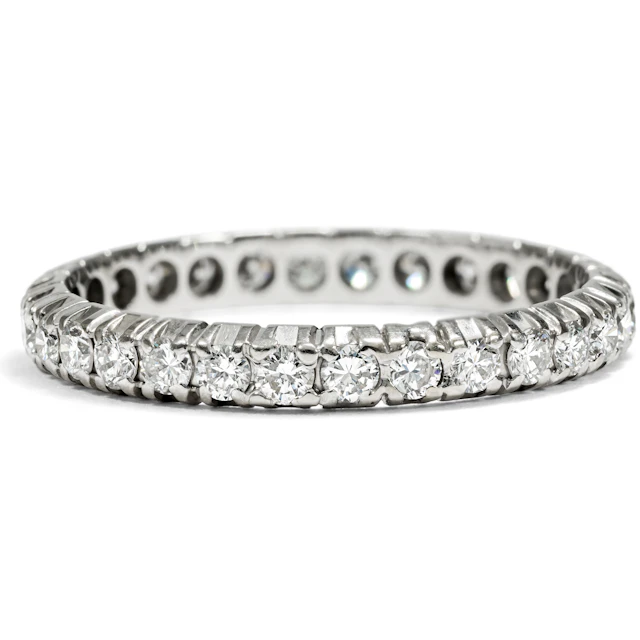 Vintage Memory Ring in White Gold with 0.90 ct Diamonds, Size 55, c. 1980