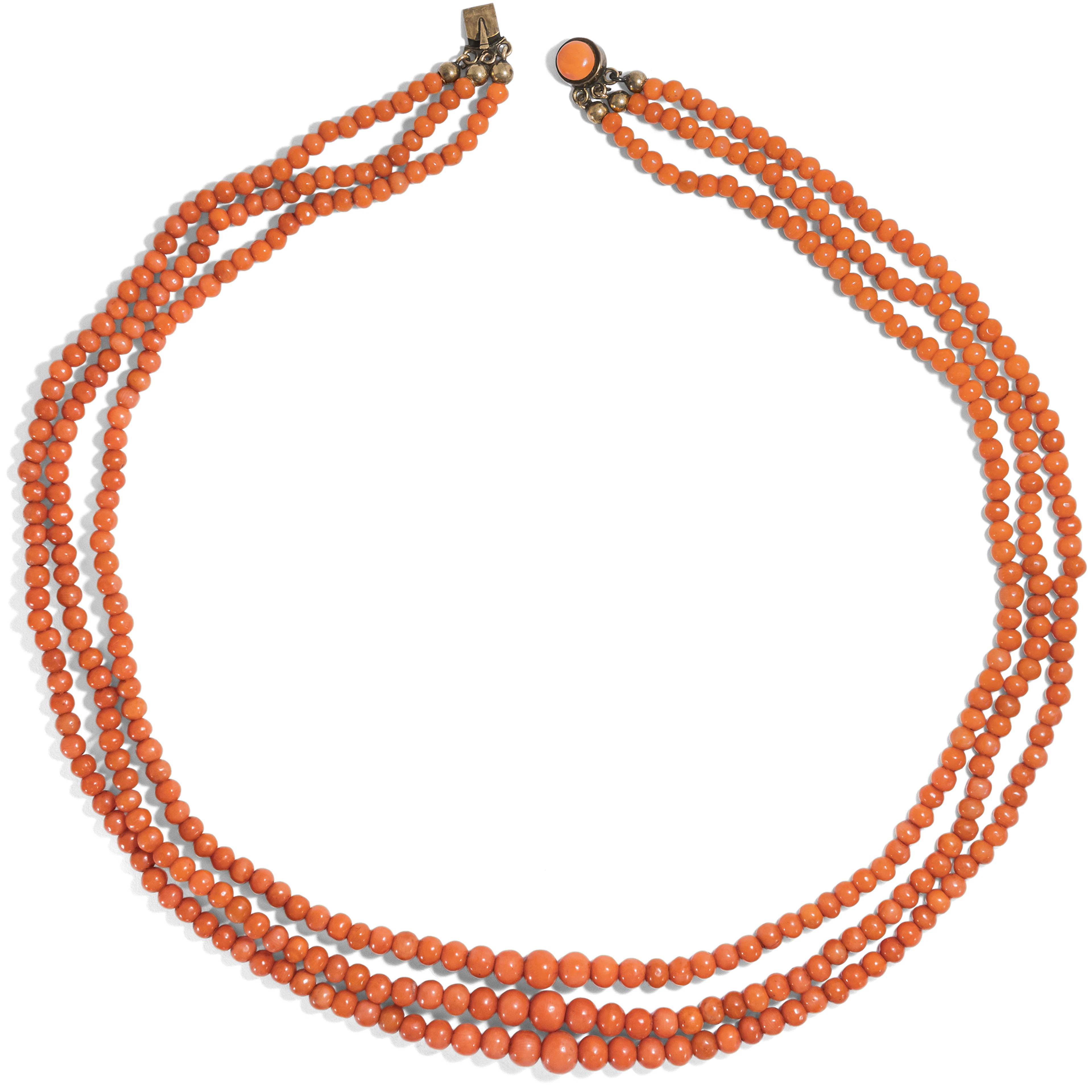 Magnificent Antique Coral Necklace in Three Rows, c. 1900