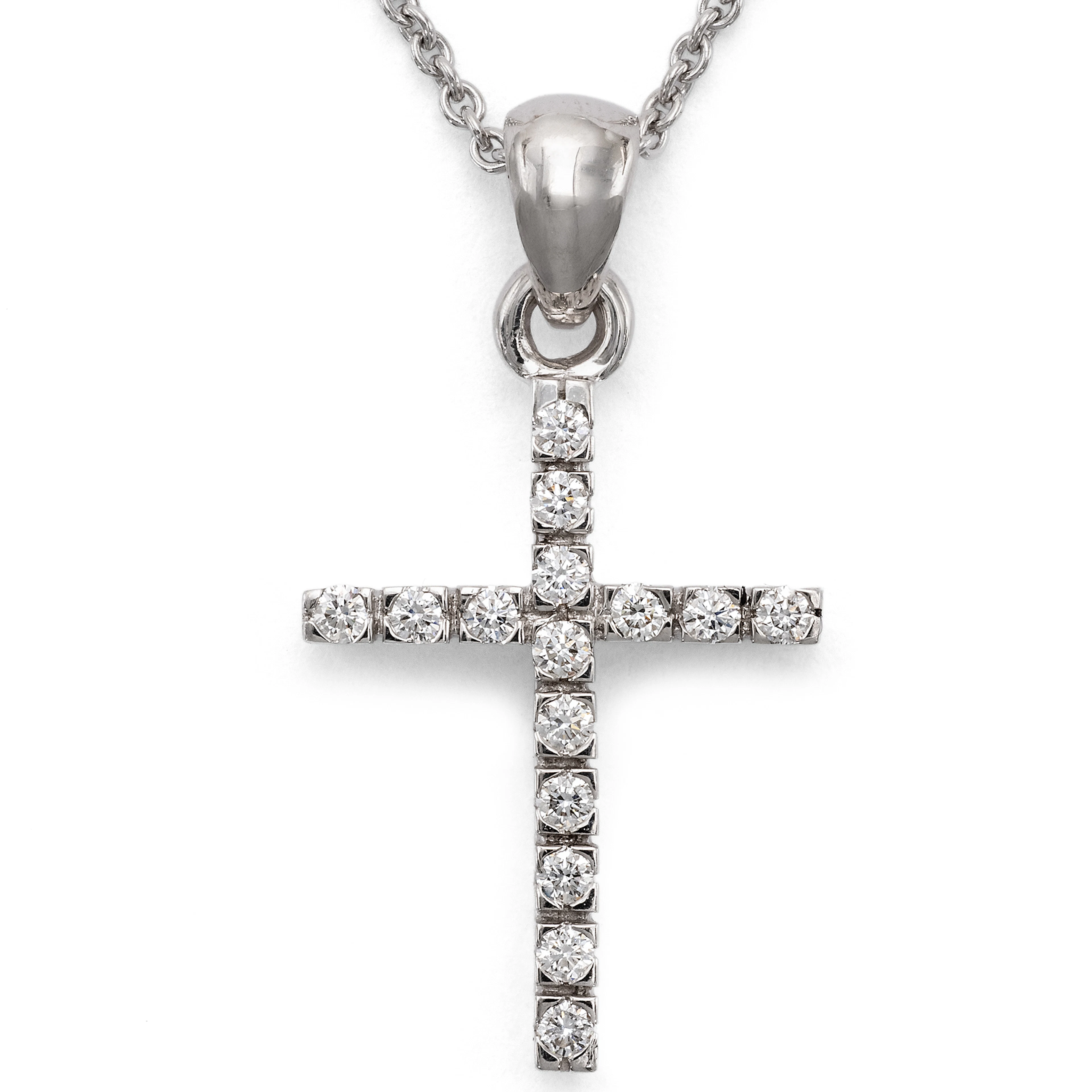 Delicate Diamond Cross Pendant in White Gold on a Chain from Our Workshop