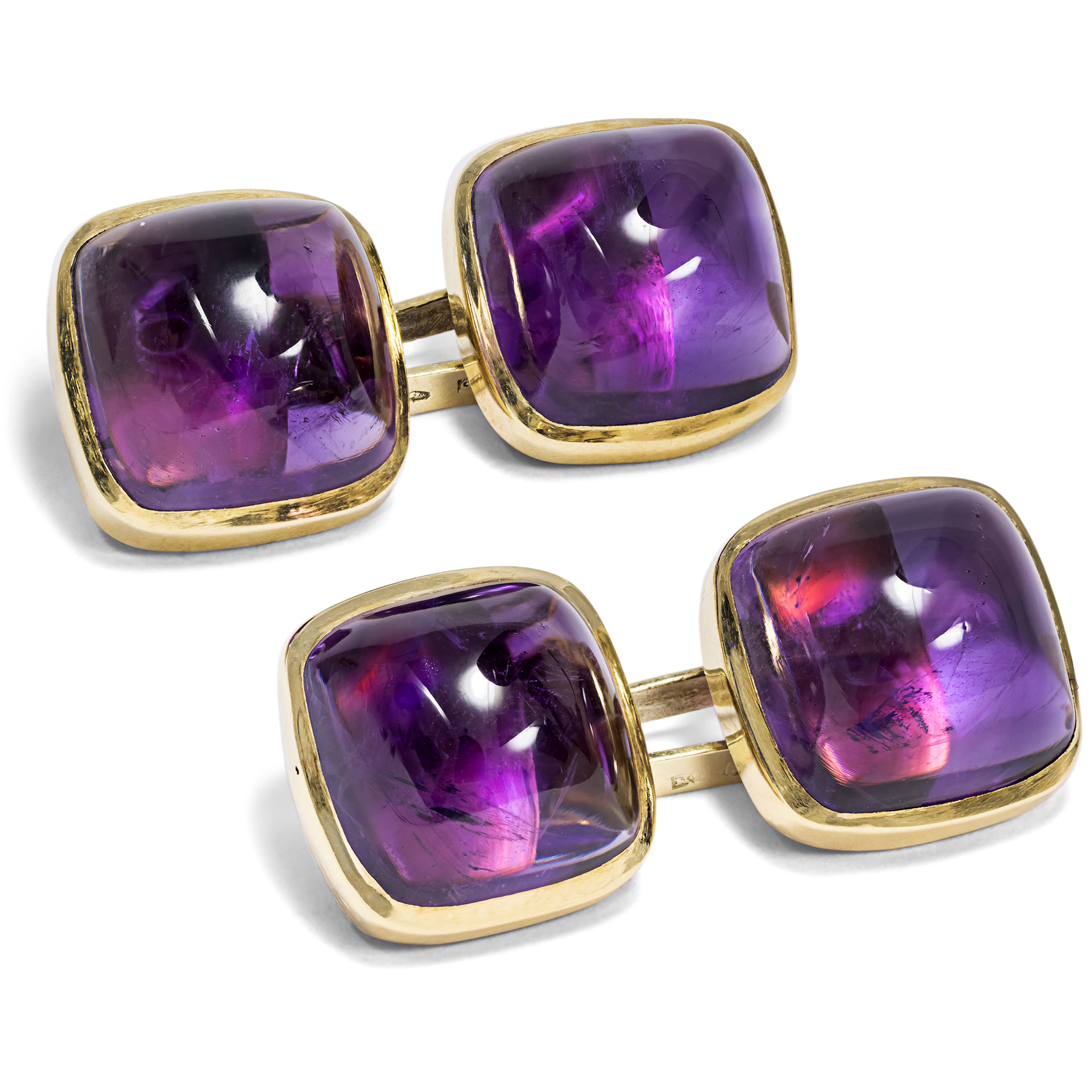 Vintage Sugarloaf Cut Amethyst Cufflinks in Gold, Vienna, c. 1950s
