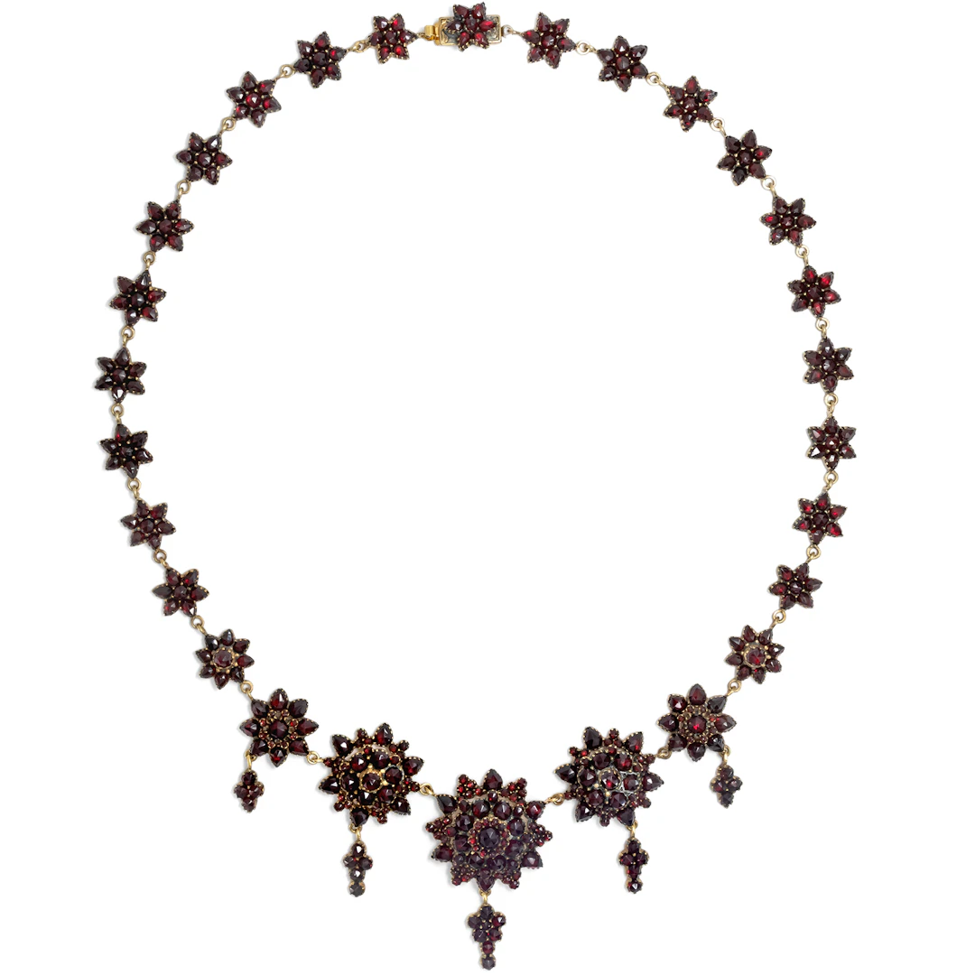 Antique Necklace with Stars Made of Bohemian Garnets, Circa 1890