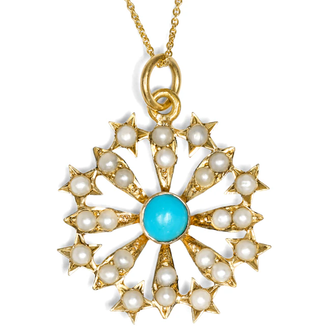 Charming Gold Pendant with Turquoise & Pearls, Great Britain c. 1900