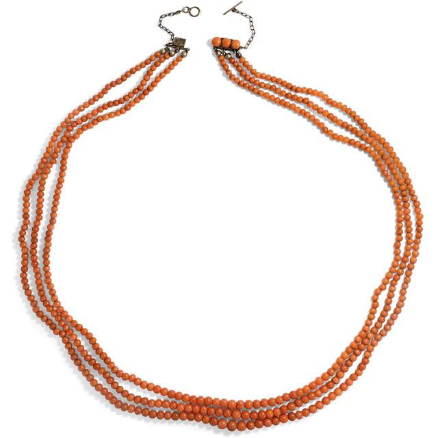 Antique Three-Row Salmon Coral Necklace, c. 1900