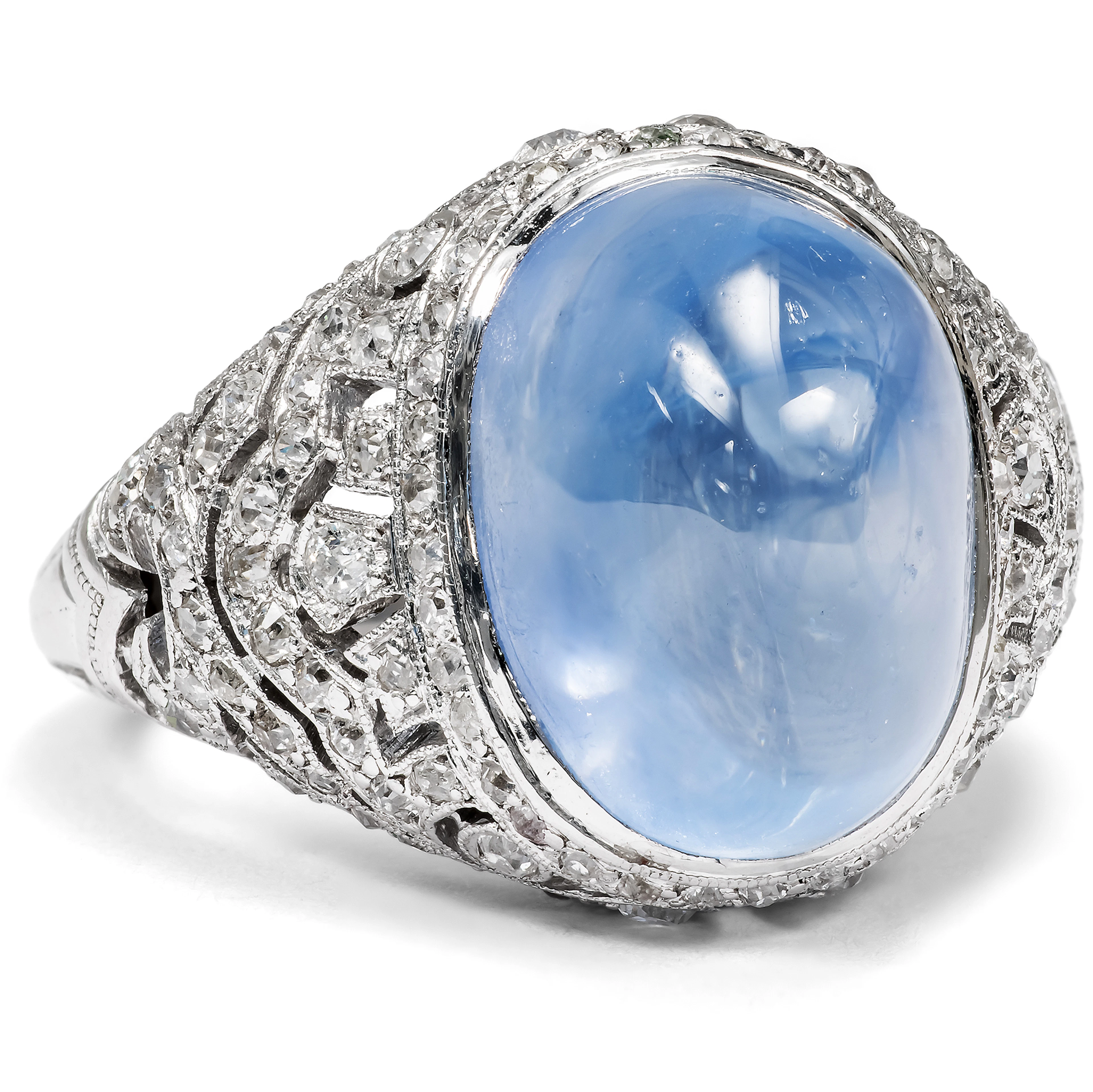 Precious Art Déco Ring with Untreated Sapphire & Diamonds, c. 1930