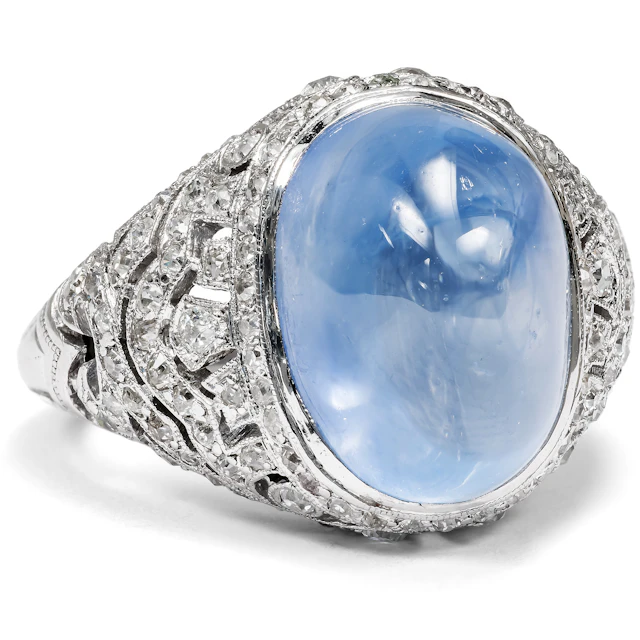 Precious Art Déco Ring with Untreated Sapphire & Diamonds, c. 1930