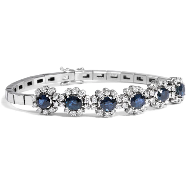 Elegant Vintage Bracelet With Sapphires & Diamonds in White Gold, ca. 1975