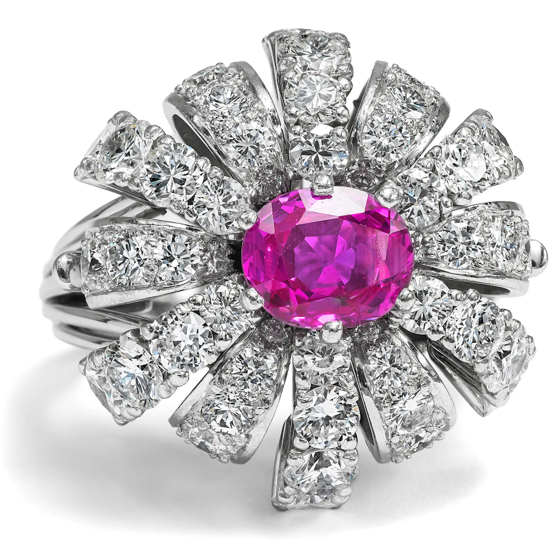 Spectacular White Gold Ring with Untreated Pink Sapphire & 5.76 ct