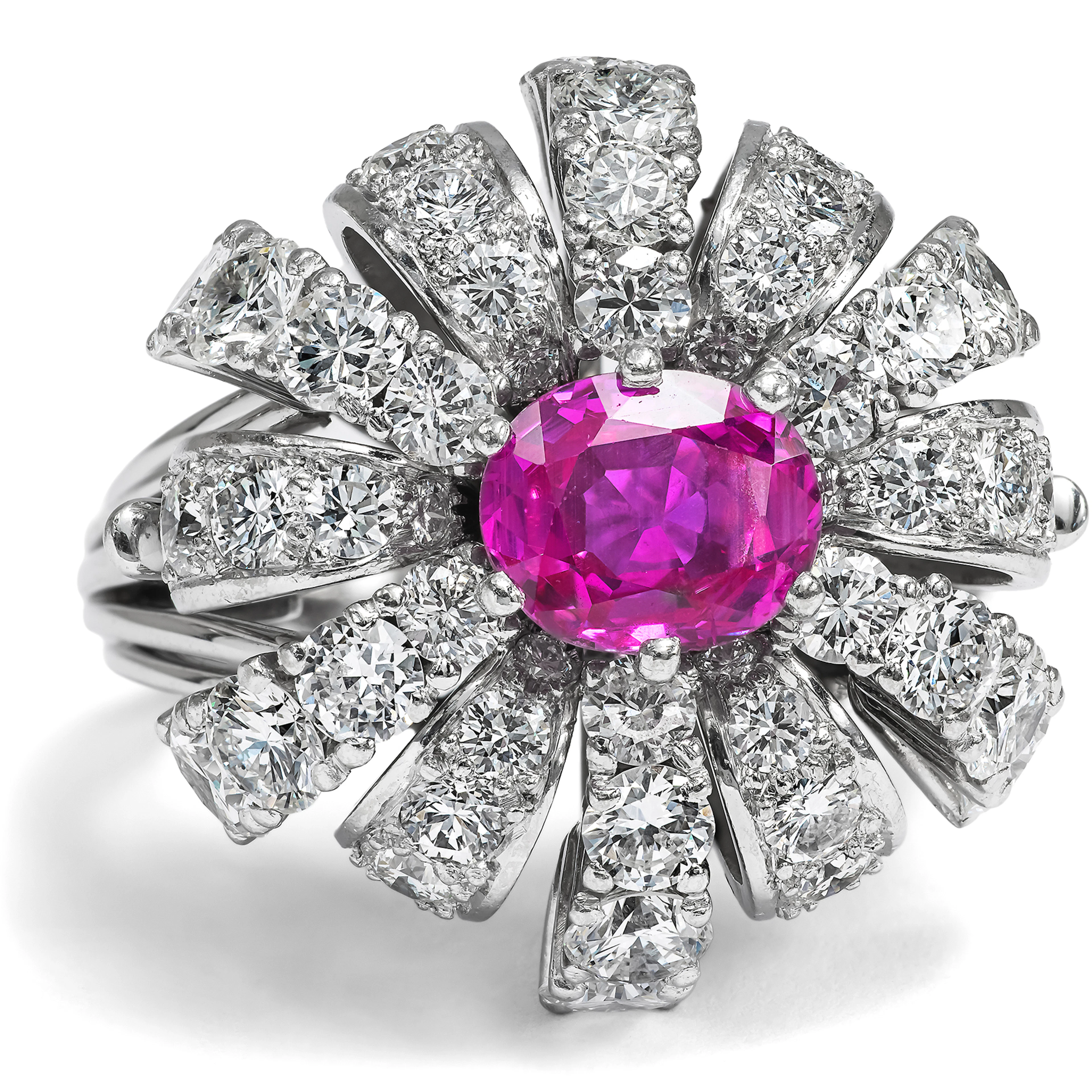 Spectacular White Gold Ring with Untreated Pink Sapphire & 5.76 ct