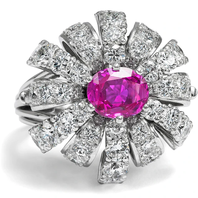 Spectacular White Gold Ring with Untreated Pink Sapphire & 5.76 ct