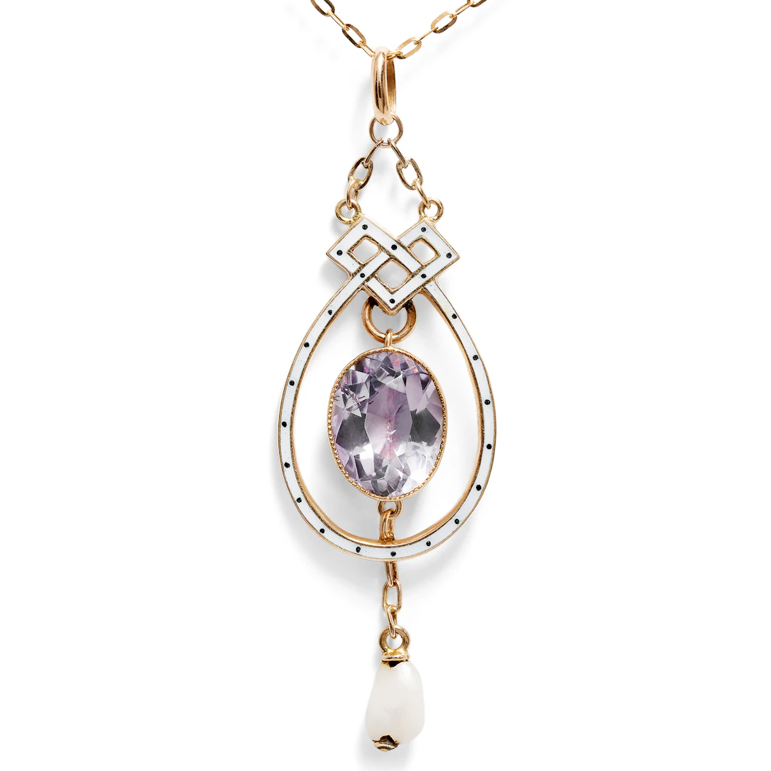 Elegant Necklace with Amethyst and Natural Pearl in Rose Gold by Liberty