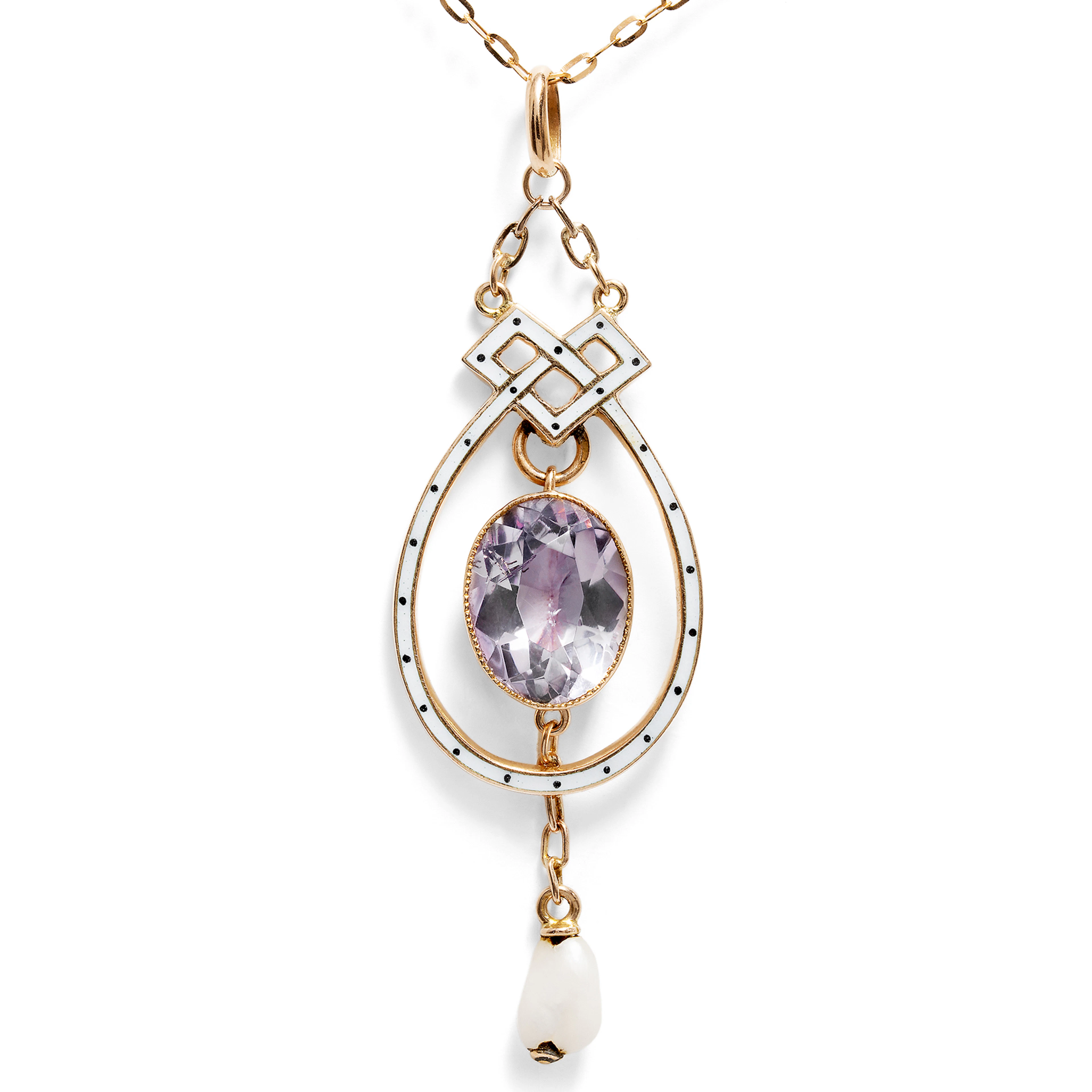 Elegant Necklace with Amethyst and Natural Pearl in Rose Gold by Liberty
