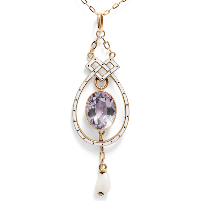 Elegant Necklace with Amethyst and Natural Pearl in Rose Gold by Liberty