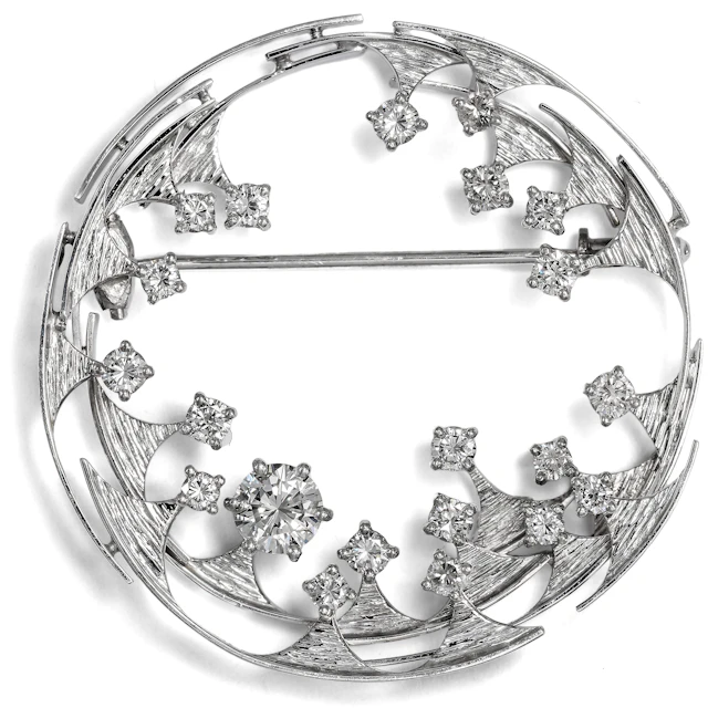 Modernist Vintage Brooch with Diamonds in White Gold, Berlin, c. 1970