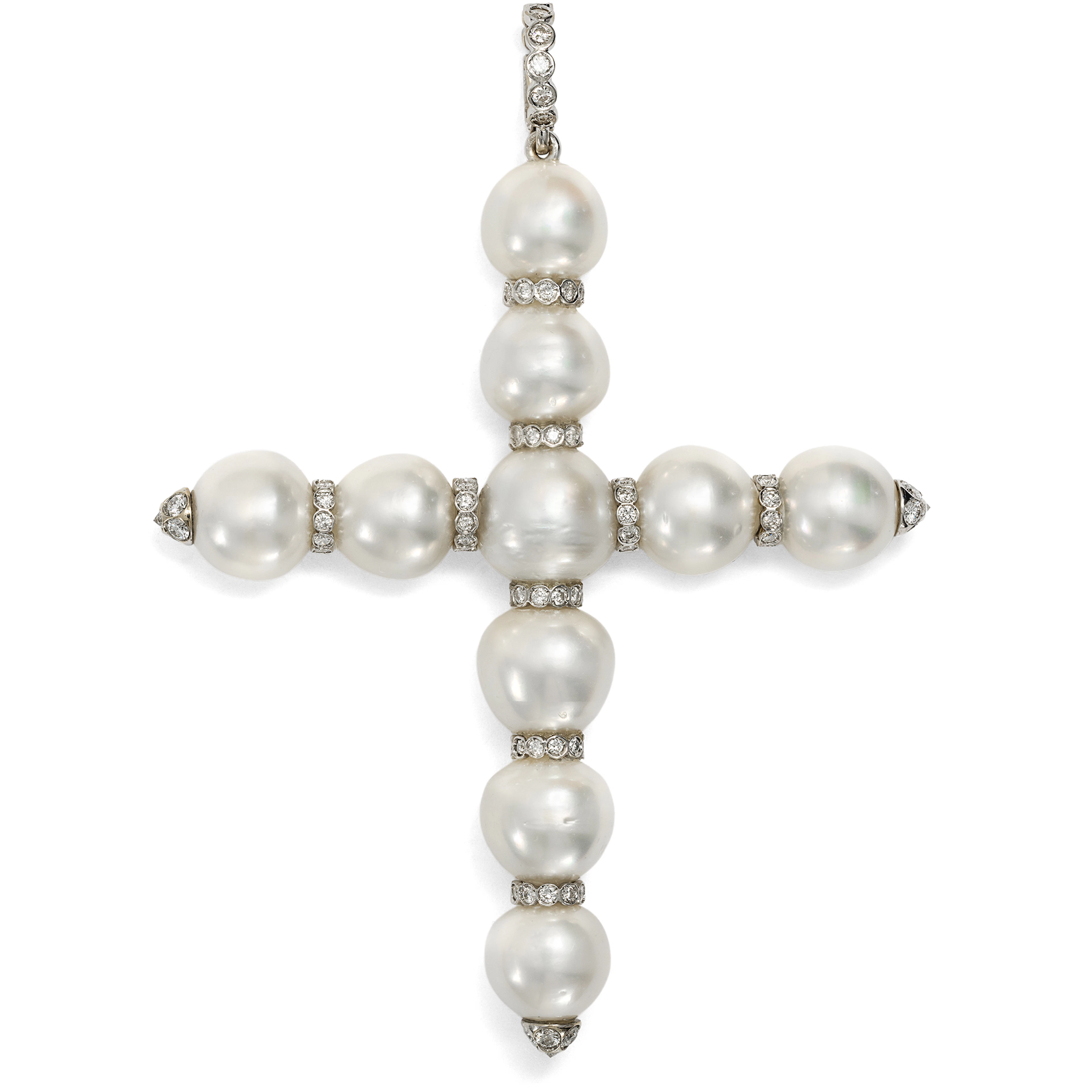 Vintage Cross Pendant of Large South Sea Pearls & 2.40 ct Diamonds, c. 1995