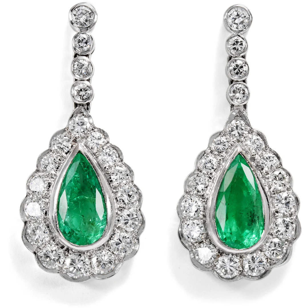 Vintage Earrings with Diamonds and Colombian Emeralds, ca. 1980