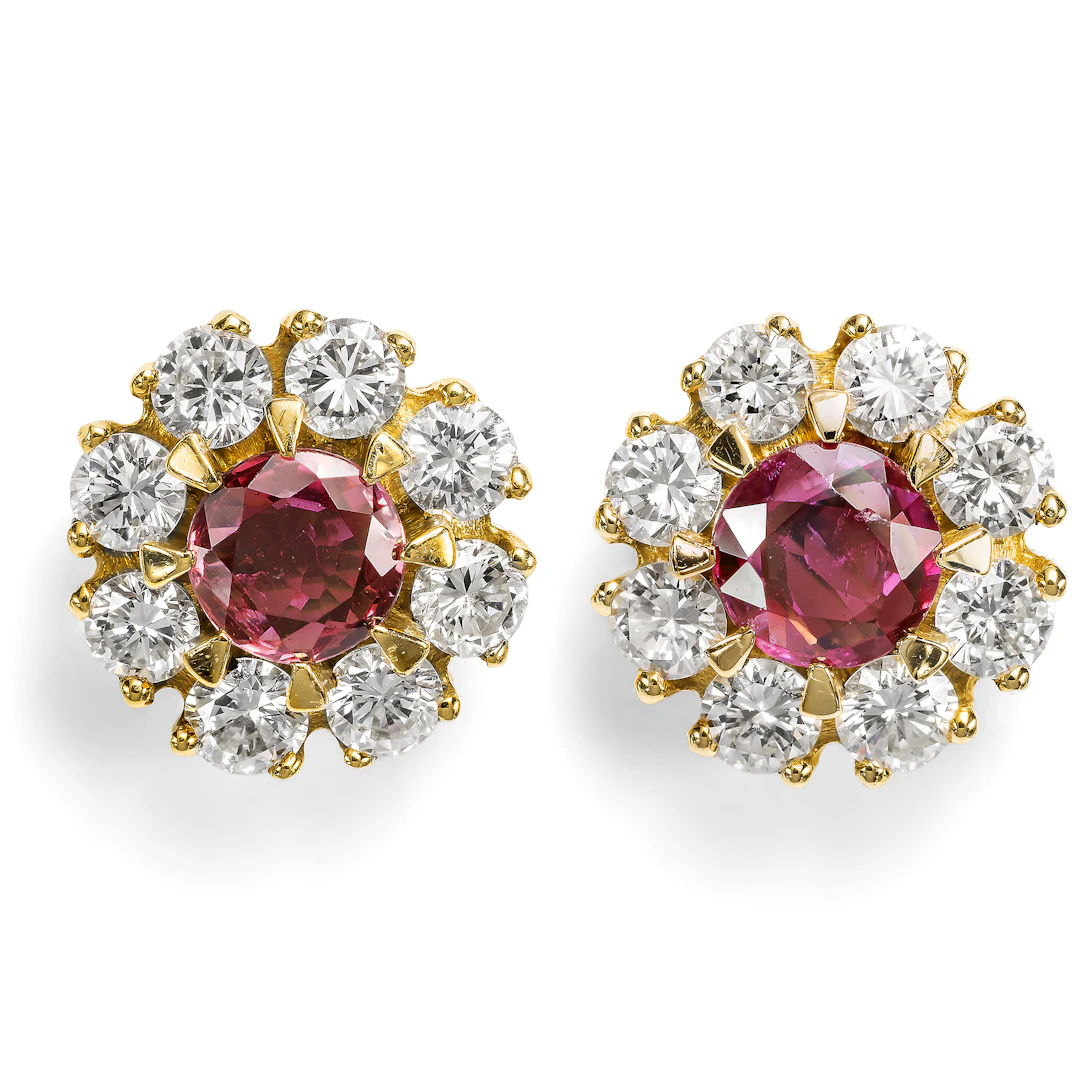 Luxurious Vintage Ear Studs with Ruby and Diamond Clusters, c. 1980s