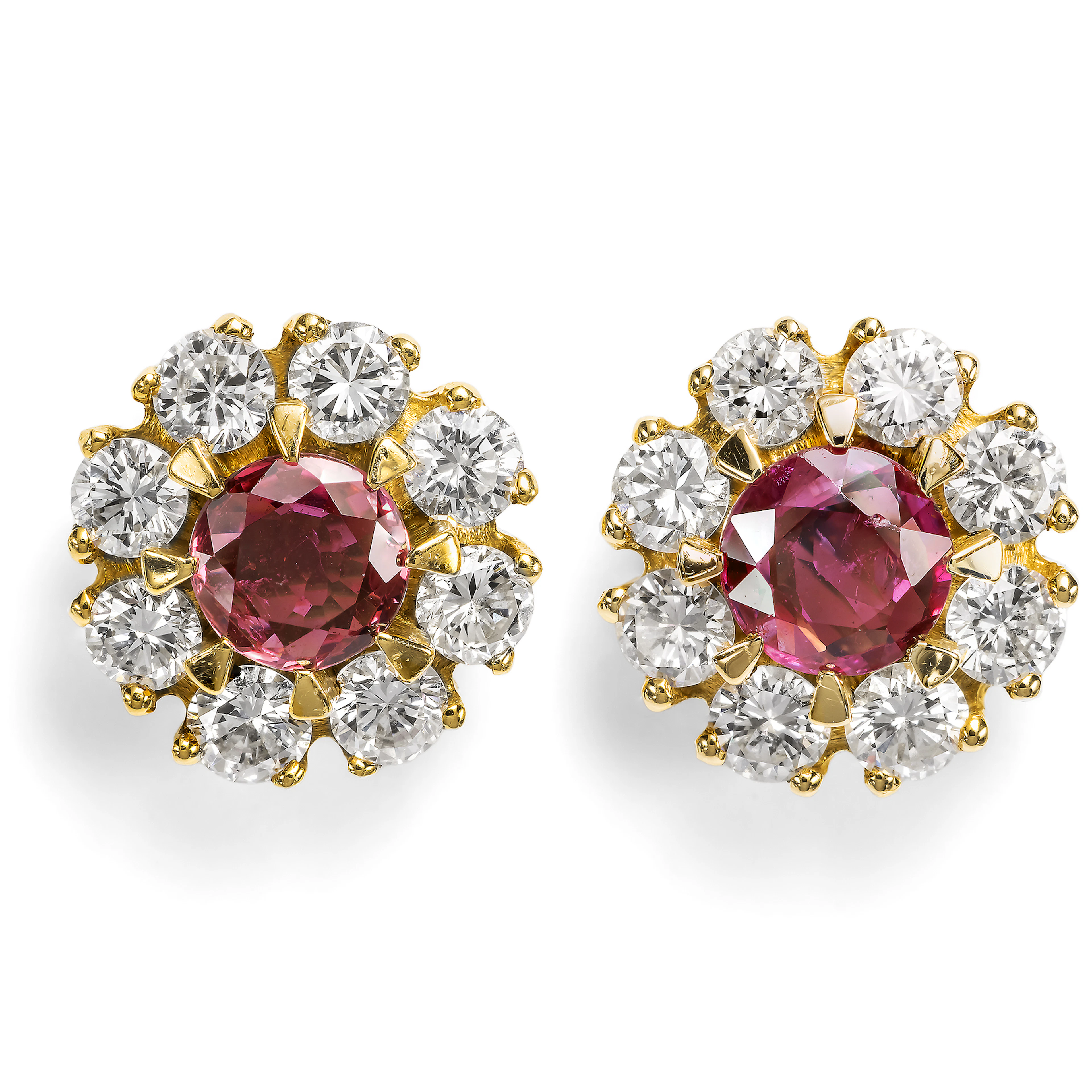 Luxurious Vintage Ear Studs with Ruby and Diamond Clusters, c. 1980s