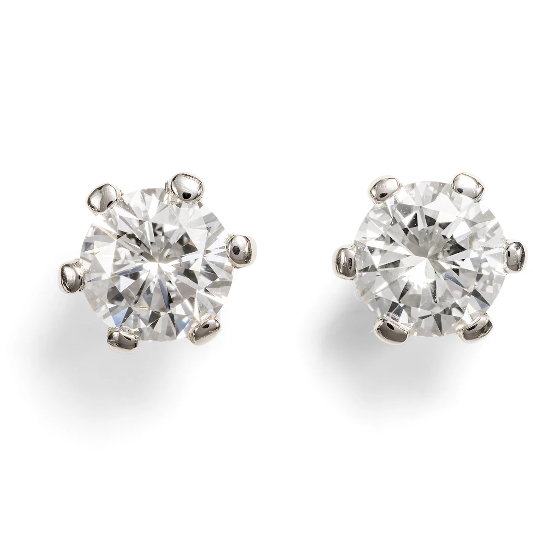 Stud Earrings with 0.97 Ct Brilliant-Cut Diamonds in Platinum From Our Workshop