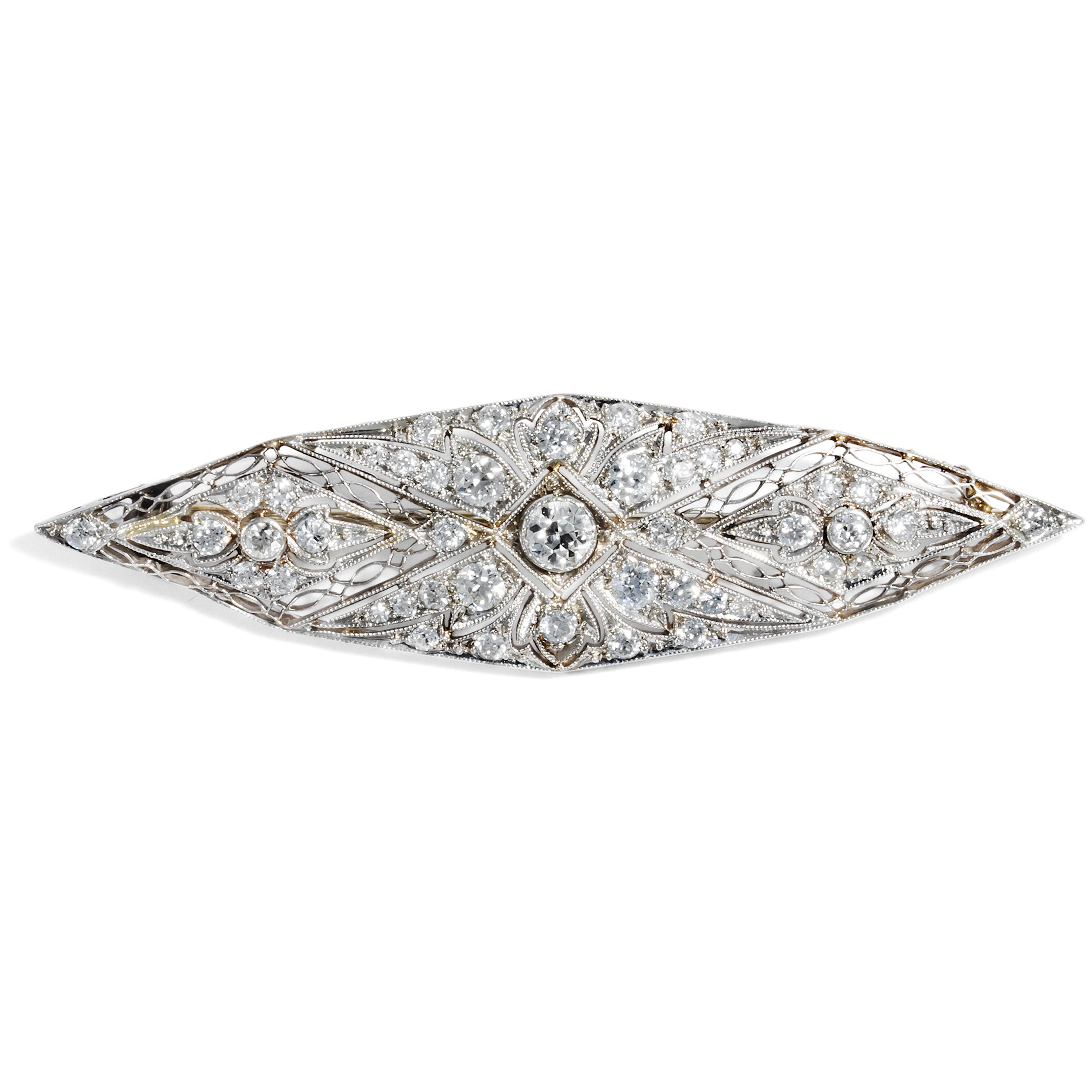 Exquisite Brooch With Old European Cut Diamonds in Platinum, Probably