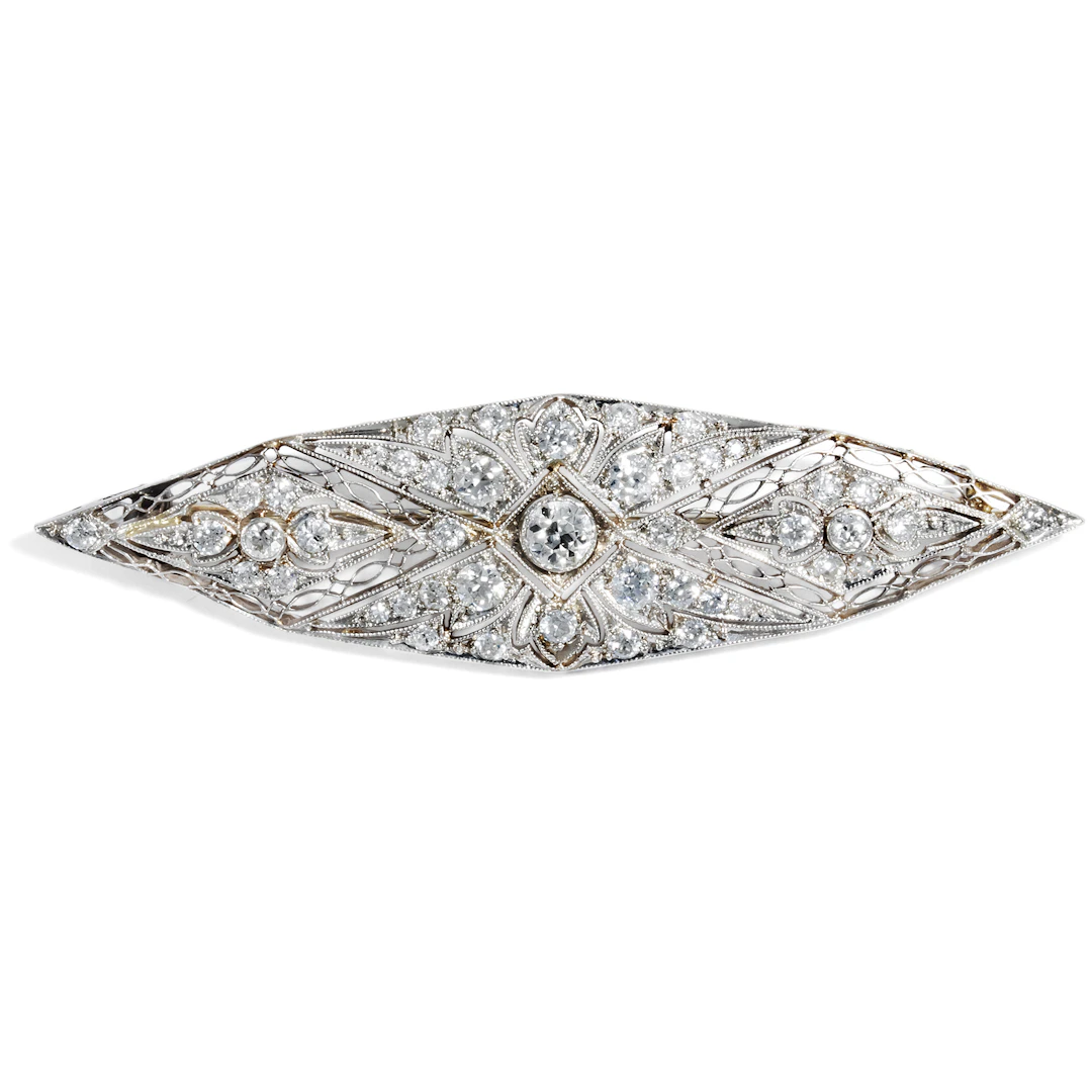 Exquisite Brooch With Old European Cut Diamonds in Platinum, Probably