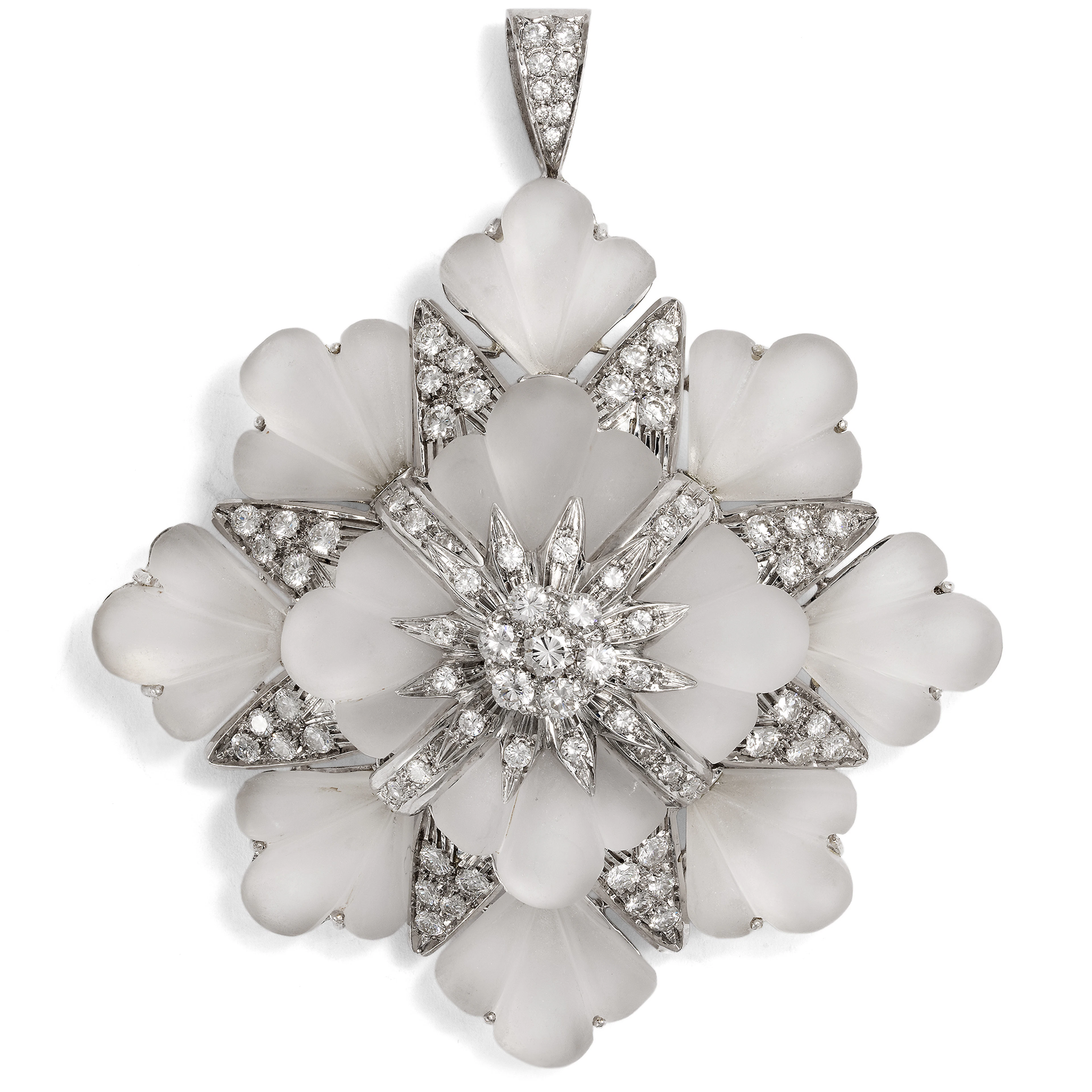 Vintage Rock Crystal & Diamond Pendant-Brooch, Italian, c. 1980
