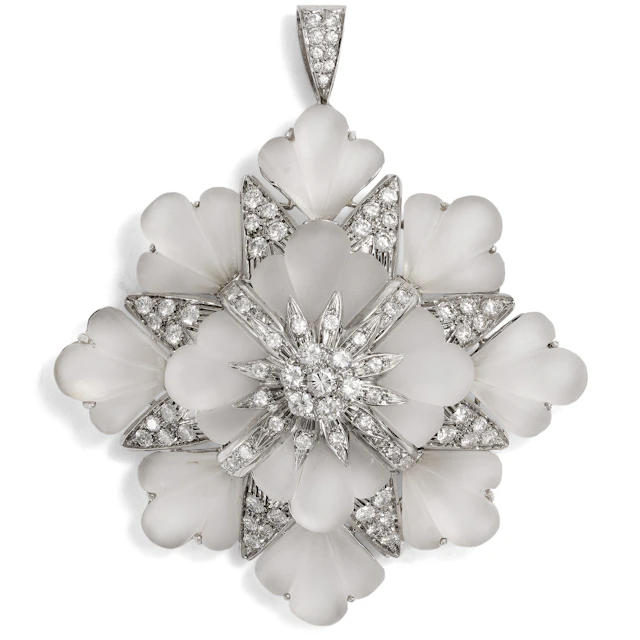Vintage Rock Crystal & Diamond Pendant-Brooch, Italian, c. 1980