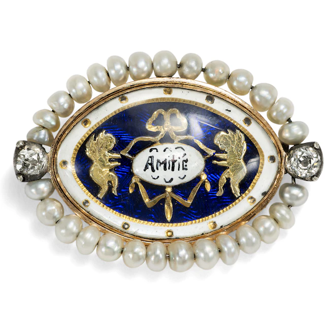 Sentimental Classicist Friendship Brooch With Pearls & Diamonds, Circa 1800