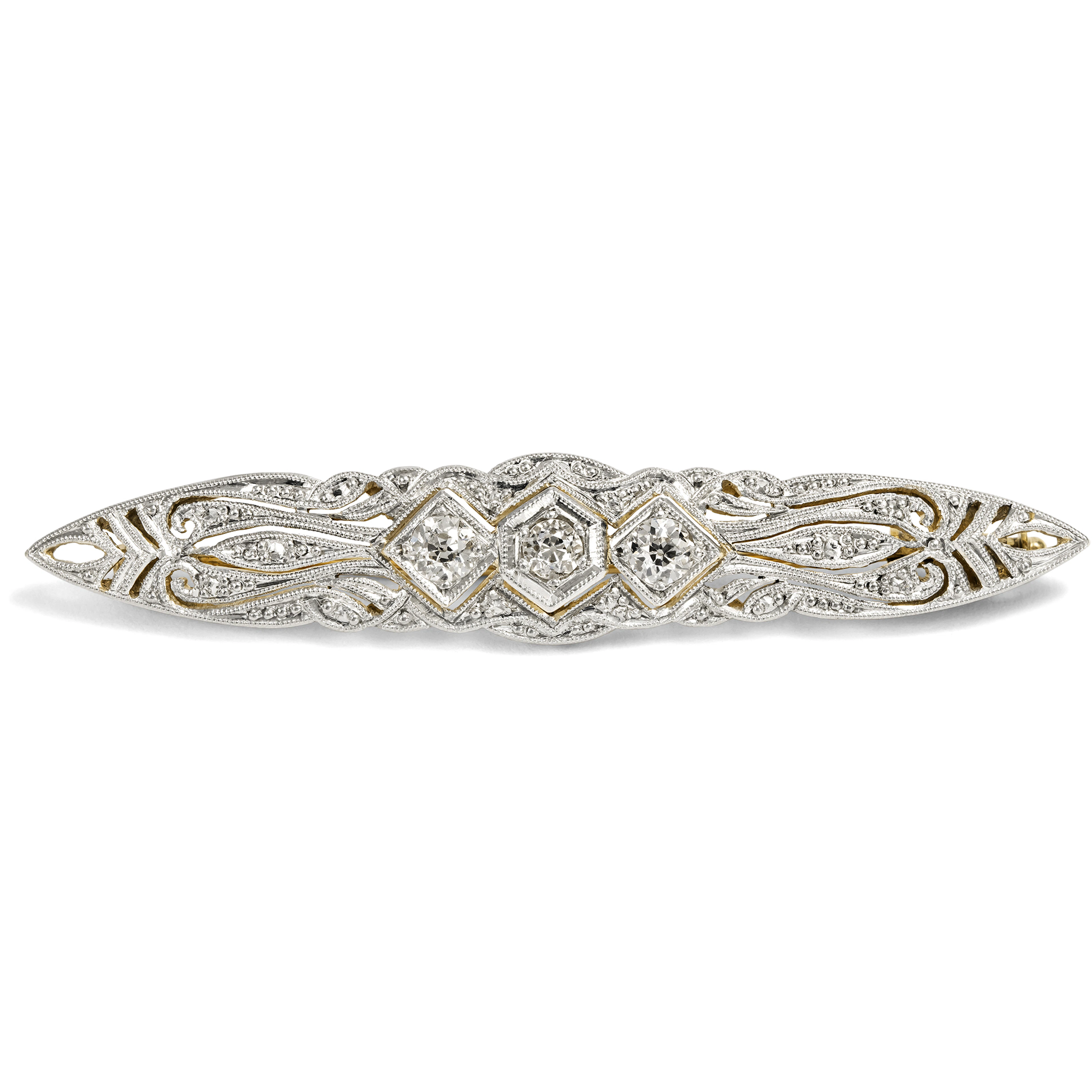 Elegant Art Deco Brooch with Diamonds in Platinum & Gold, c. 1925