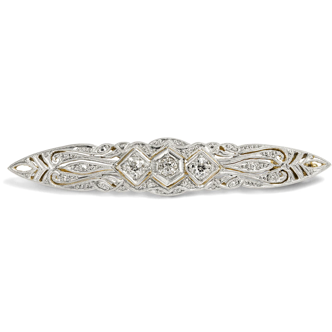 Elegant Art Deco Brooch with Diamonds in Platinum & Gold, c. 1925