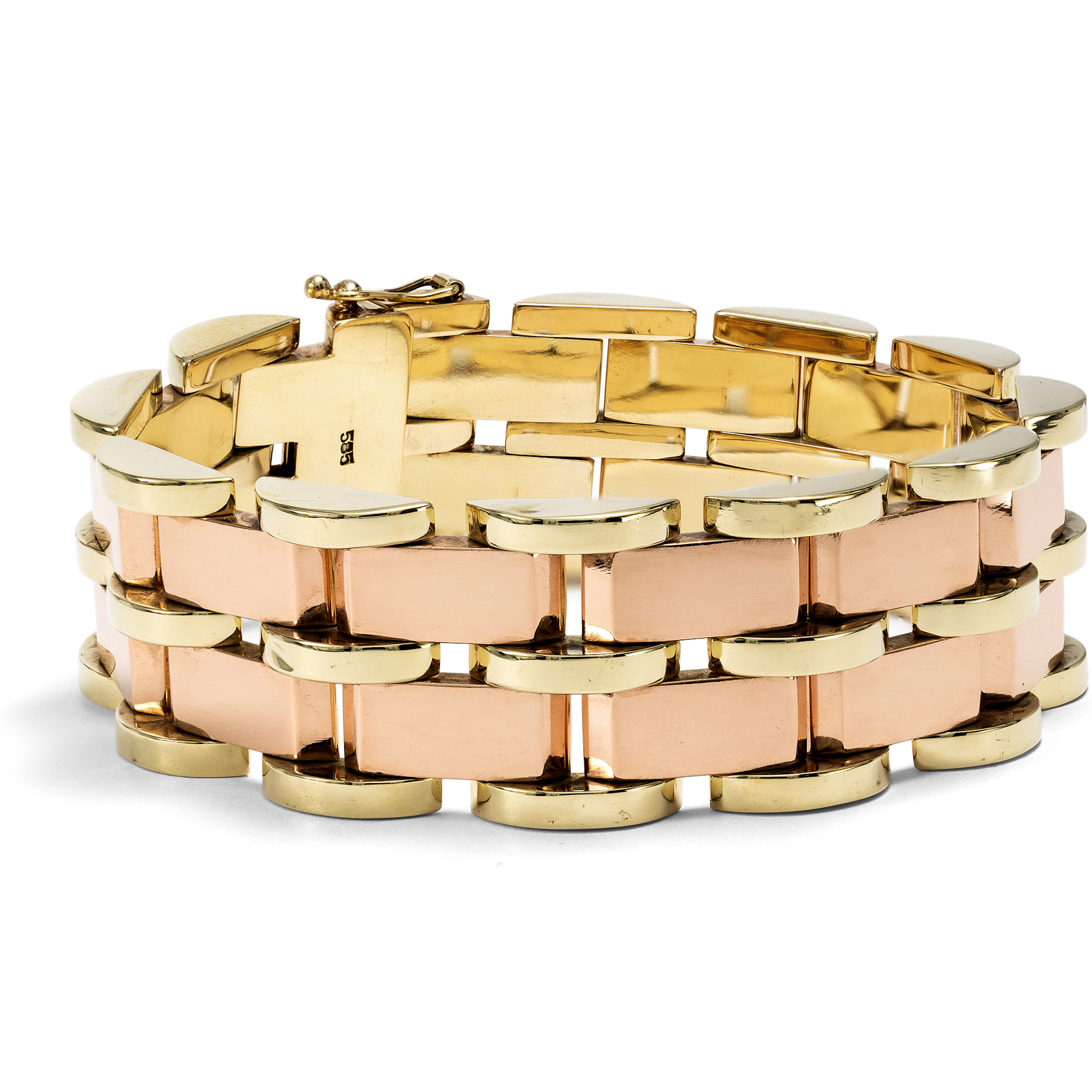 Wide Retro Style Bracelet in Rose Gold and Yellow Gold, c. 1950s