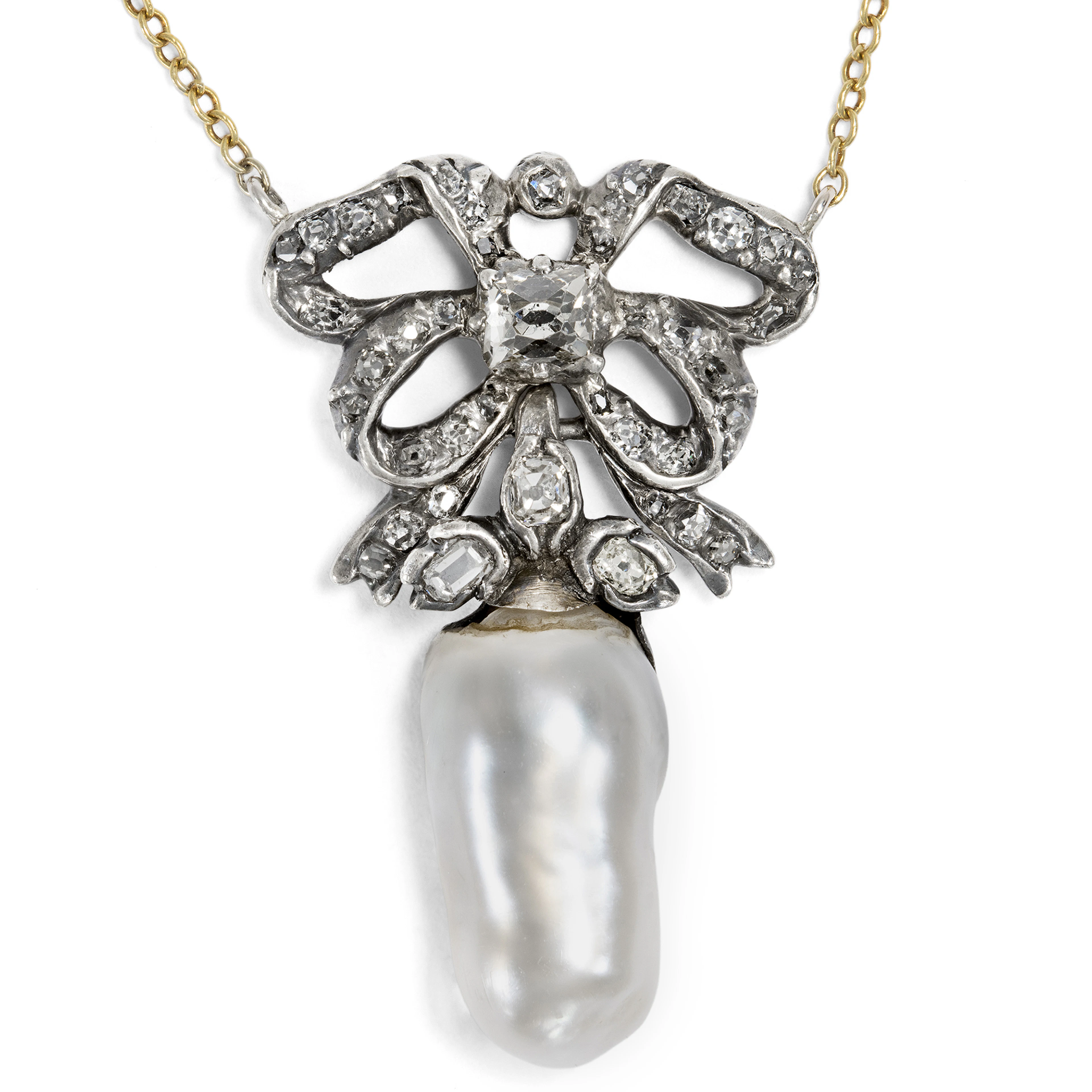 Elegant Necklace with a Classicist Diamond Bow & Pearls, c. 1780 & Later