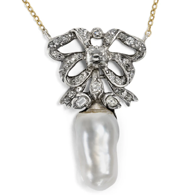 Elegant Necklace with a Classicist Diamond Bow & Pearls, c. 1780 & Later