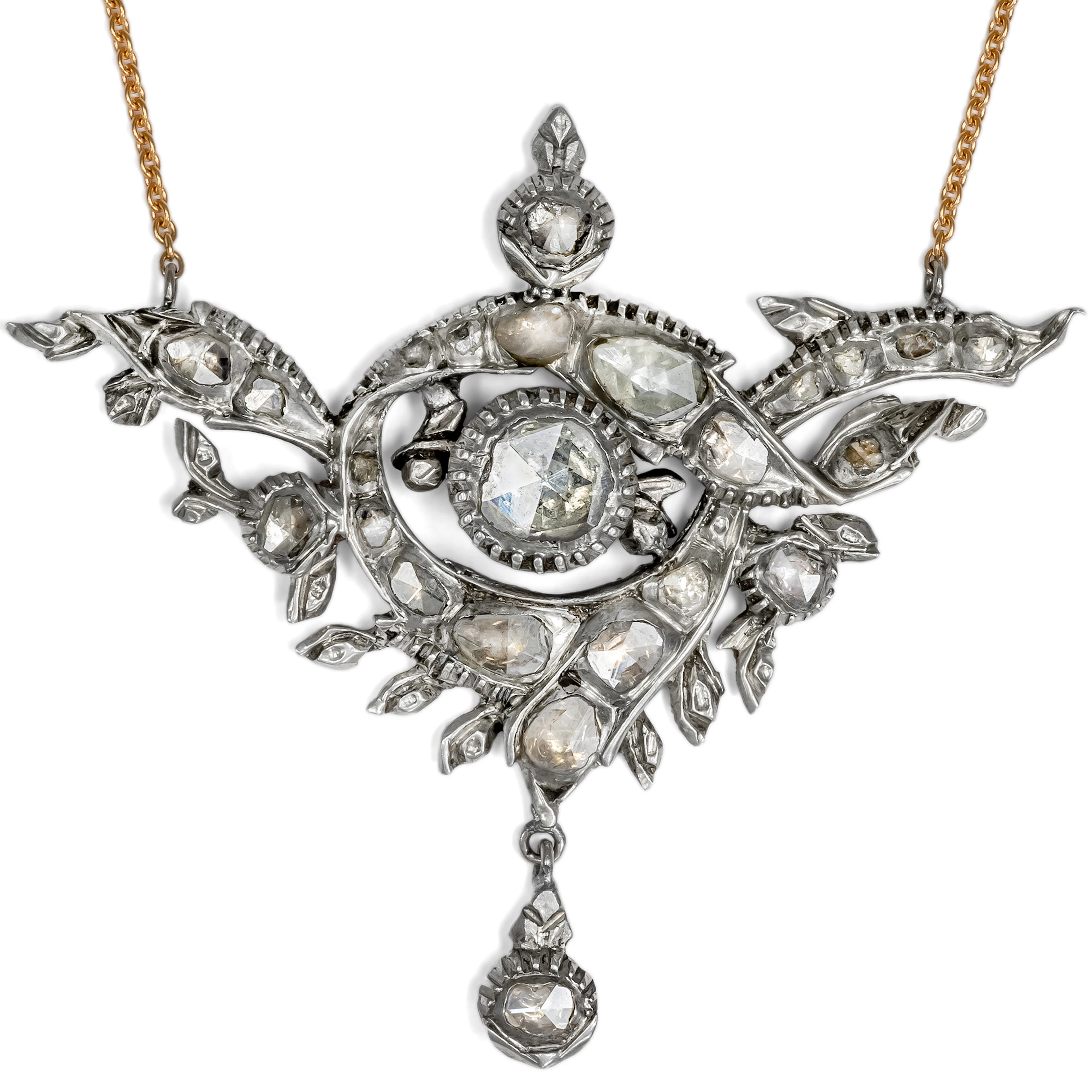 Festive Necklace Featuring an Antique Diamond Element in Silver and