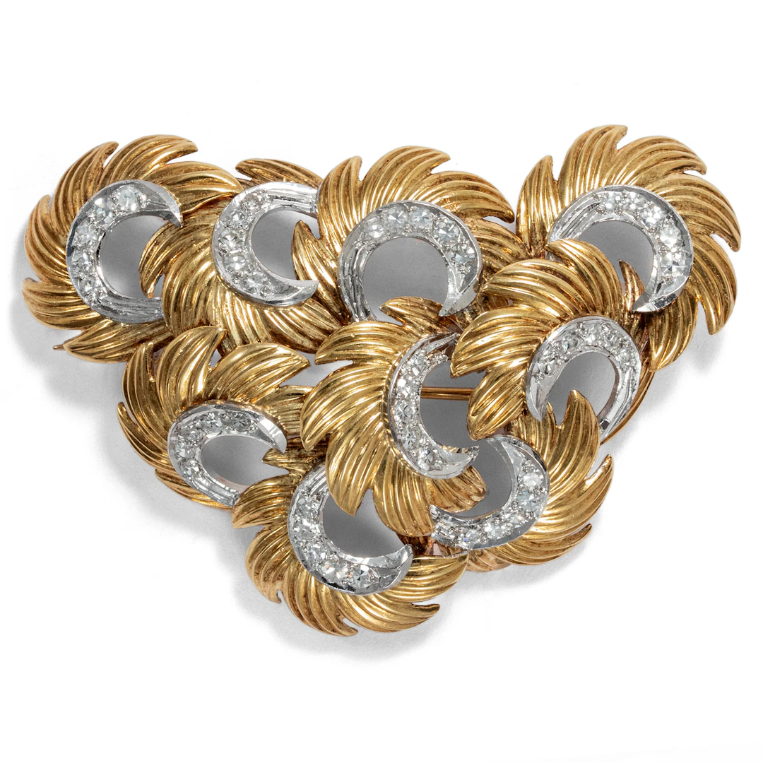 At the Copacabana • Große vintage Brosche mit Diamanten in Gold, Deutschland