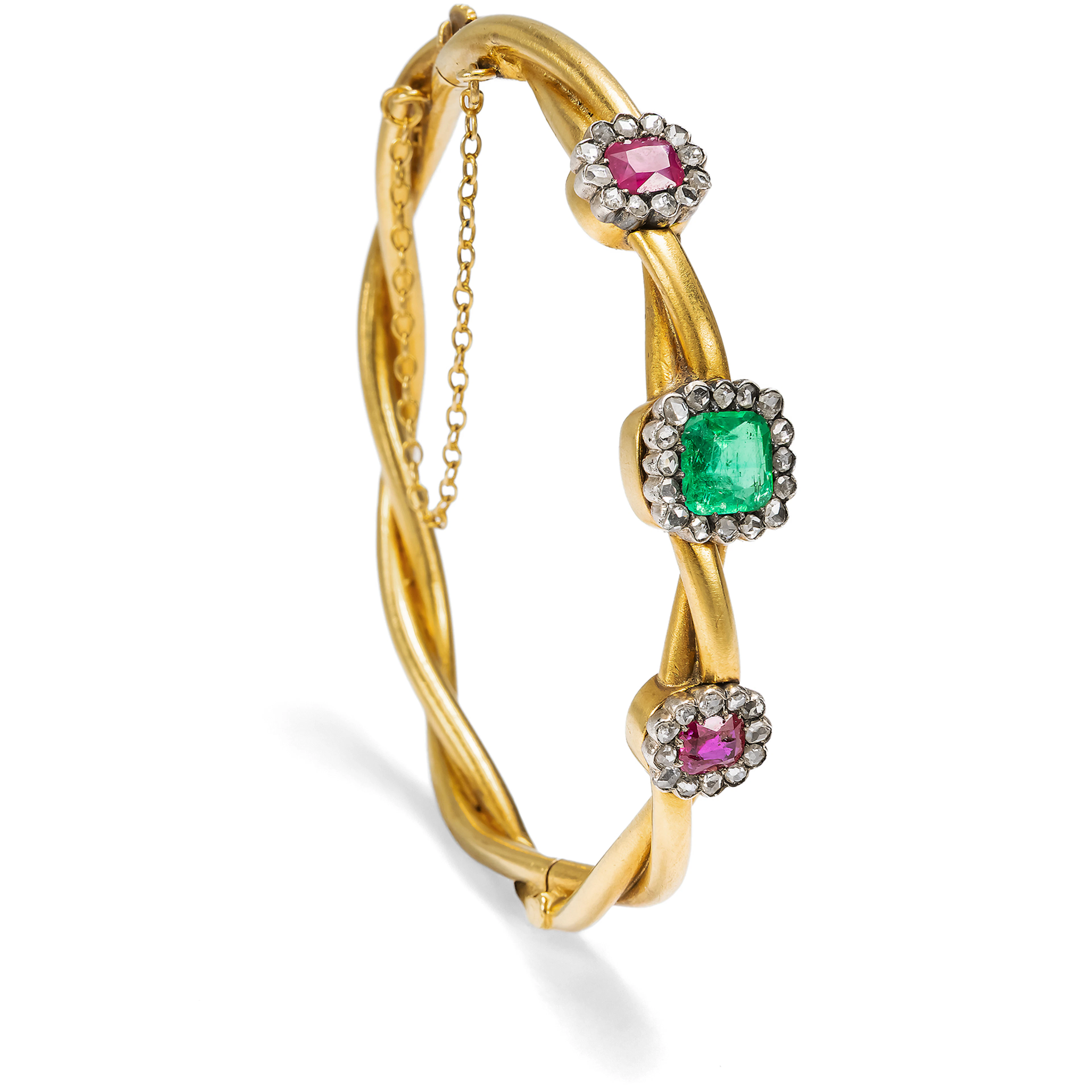Unusual Antique Colombian Emerald and Burmese Ruby Bangle, Lviv, c. 1880