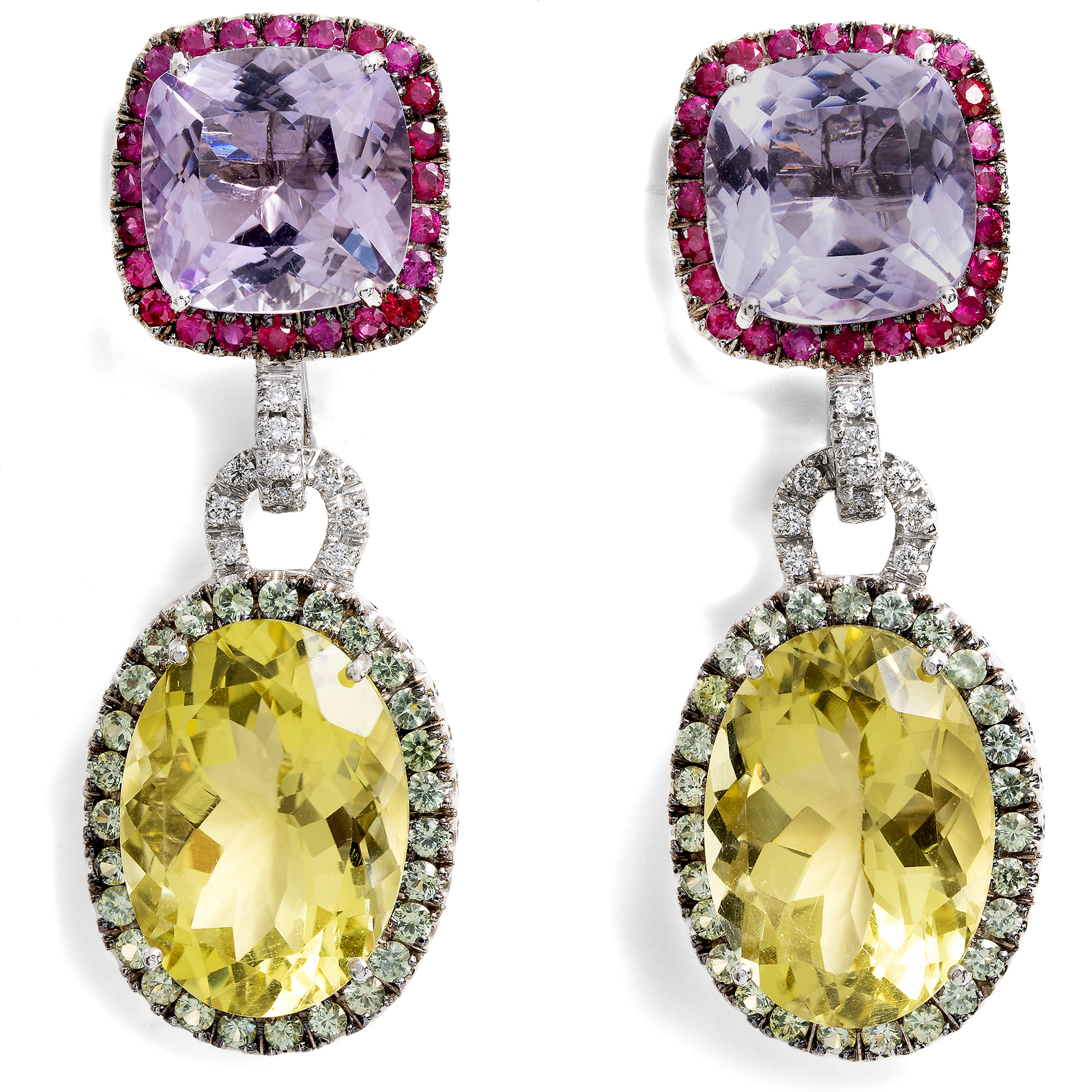 Modern Earrings with Diamonds & Coloured Gemstones in White Gold