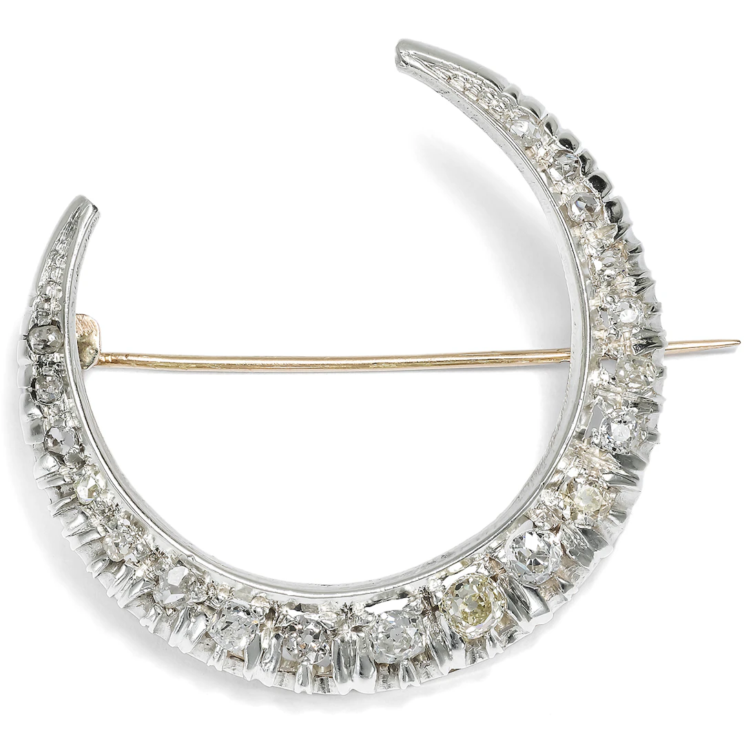 Large Antique Brooch with Diamonds in Gold & Silver, England c. 1890