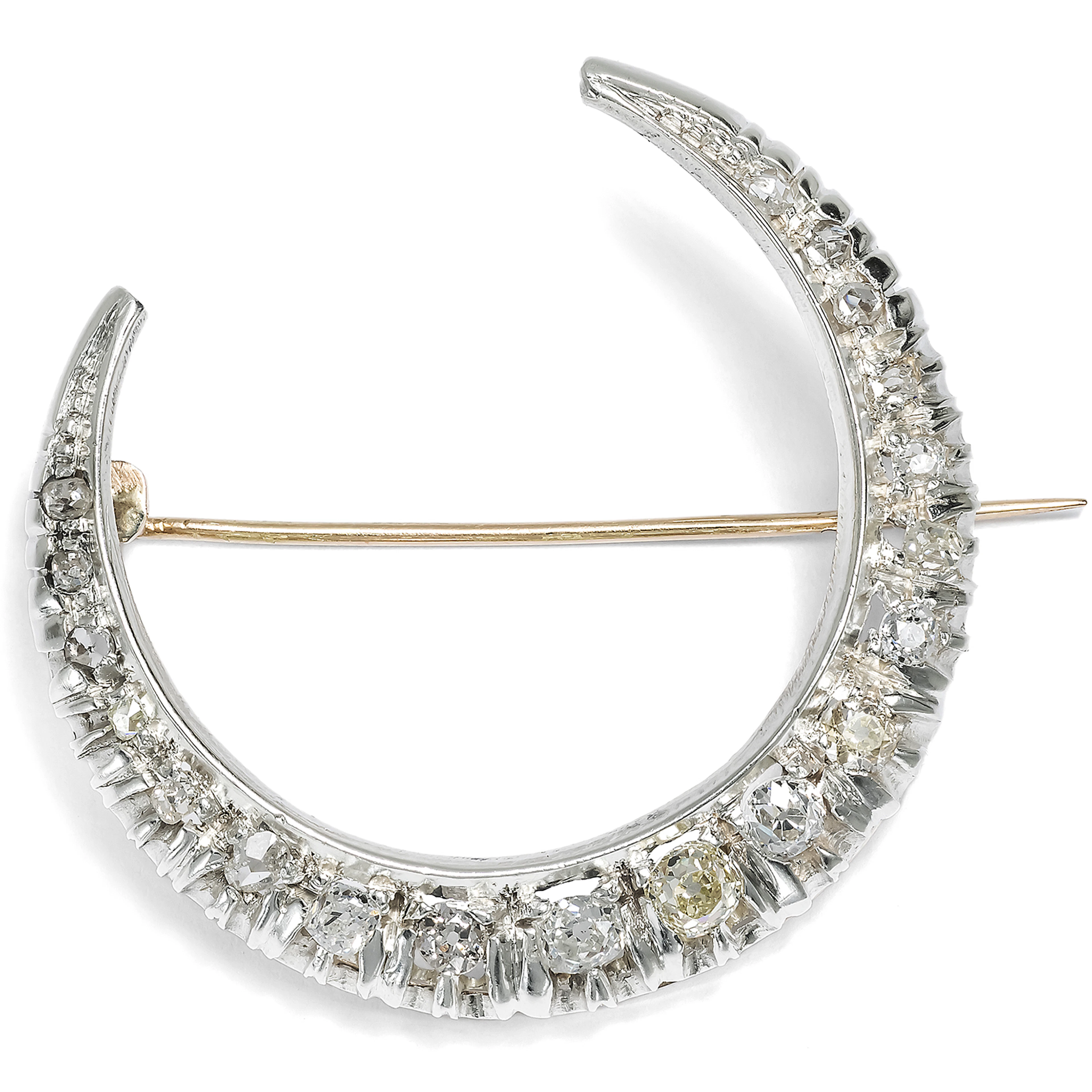 Large Antique Brooch with Diamonds in Gold & Silver, England c. 1890