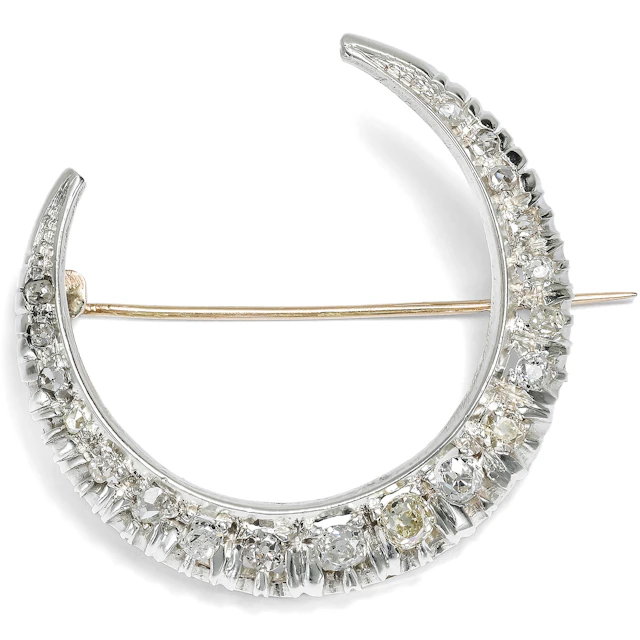 Large Antique Brooch with Diamonds in Gold & Silver, England c. 1890