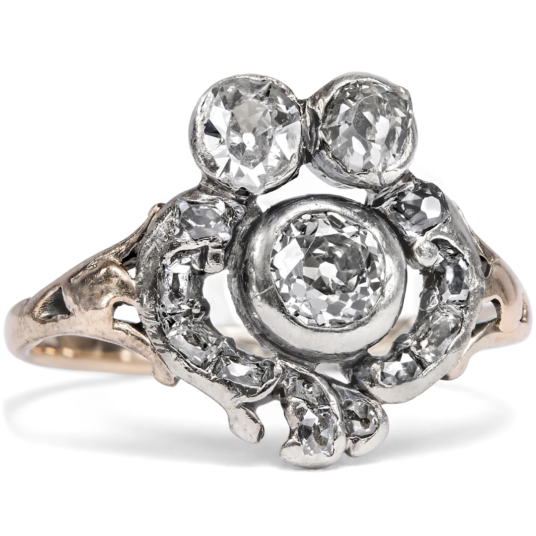 Antique Rococo Diamond Ring in Gold and Silver, c. 1760 & Later